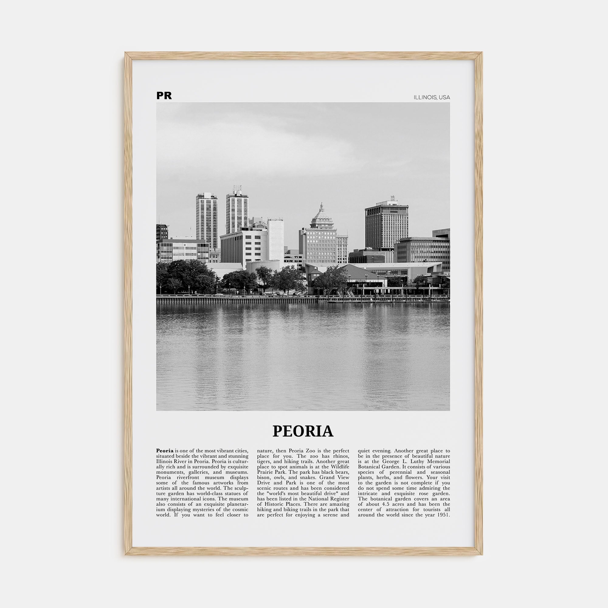 Peoria, Illinois Travel B&W Poster