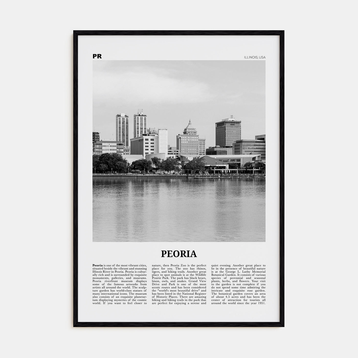 Peoria, Illinois Travel B&W Poster