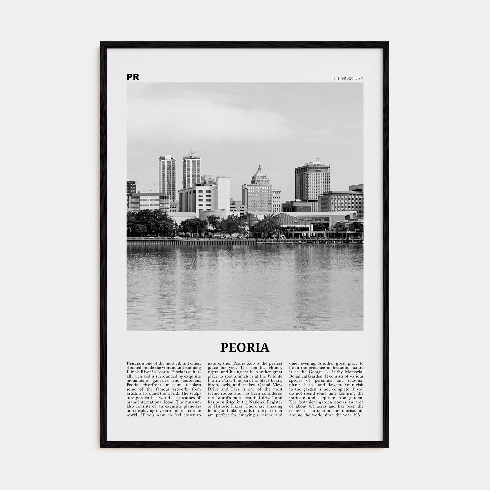 Peoria, Illinois Travel B&W Poster