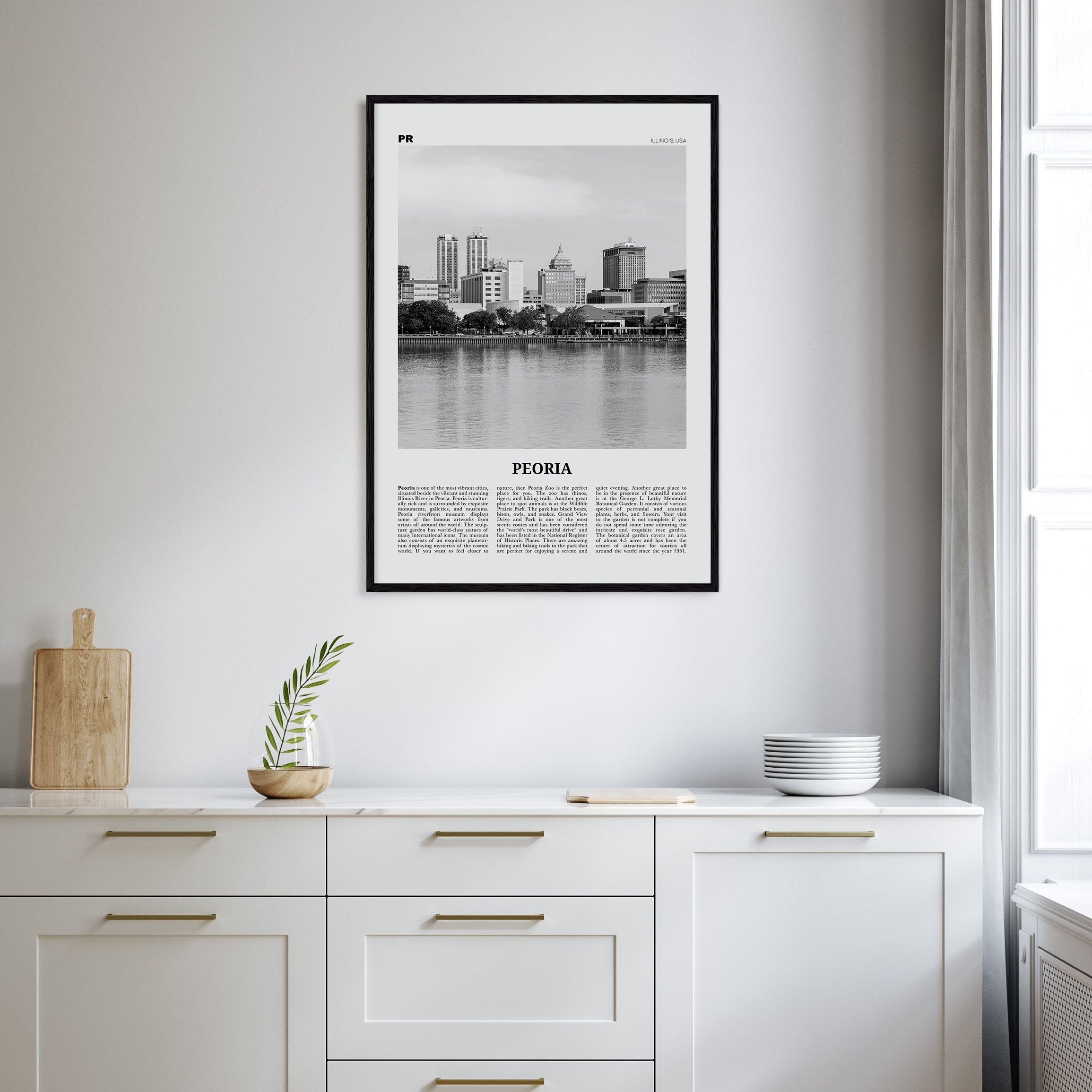 Peoria, Illinois Travel B&W Poster