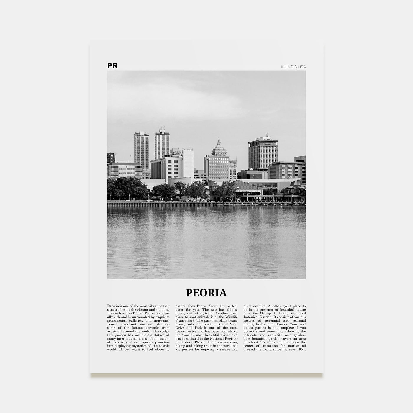 Peoria, Illinois Travel B&W Poster