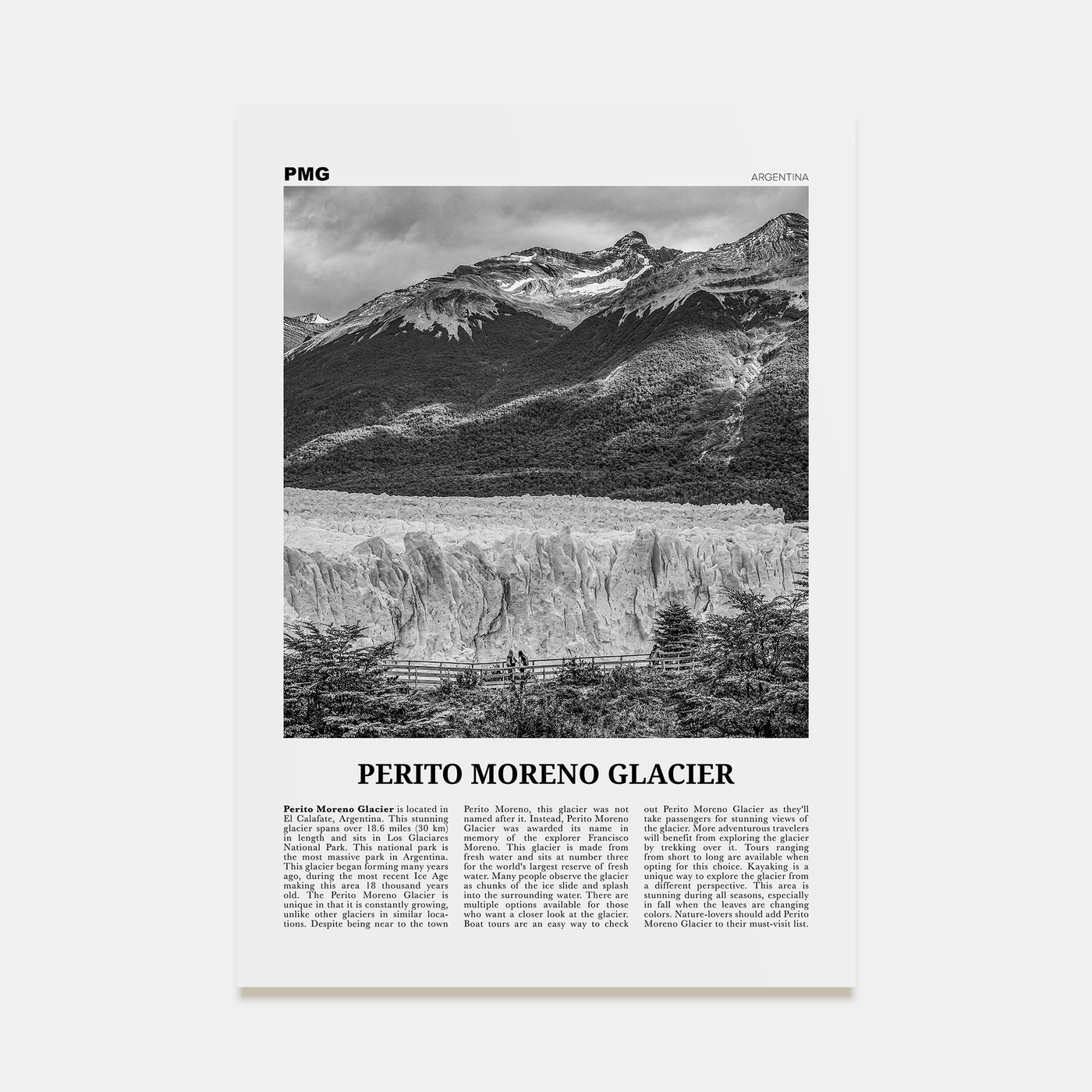 Perito Moreno Glacier Travel B&W Poster