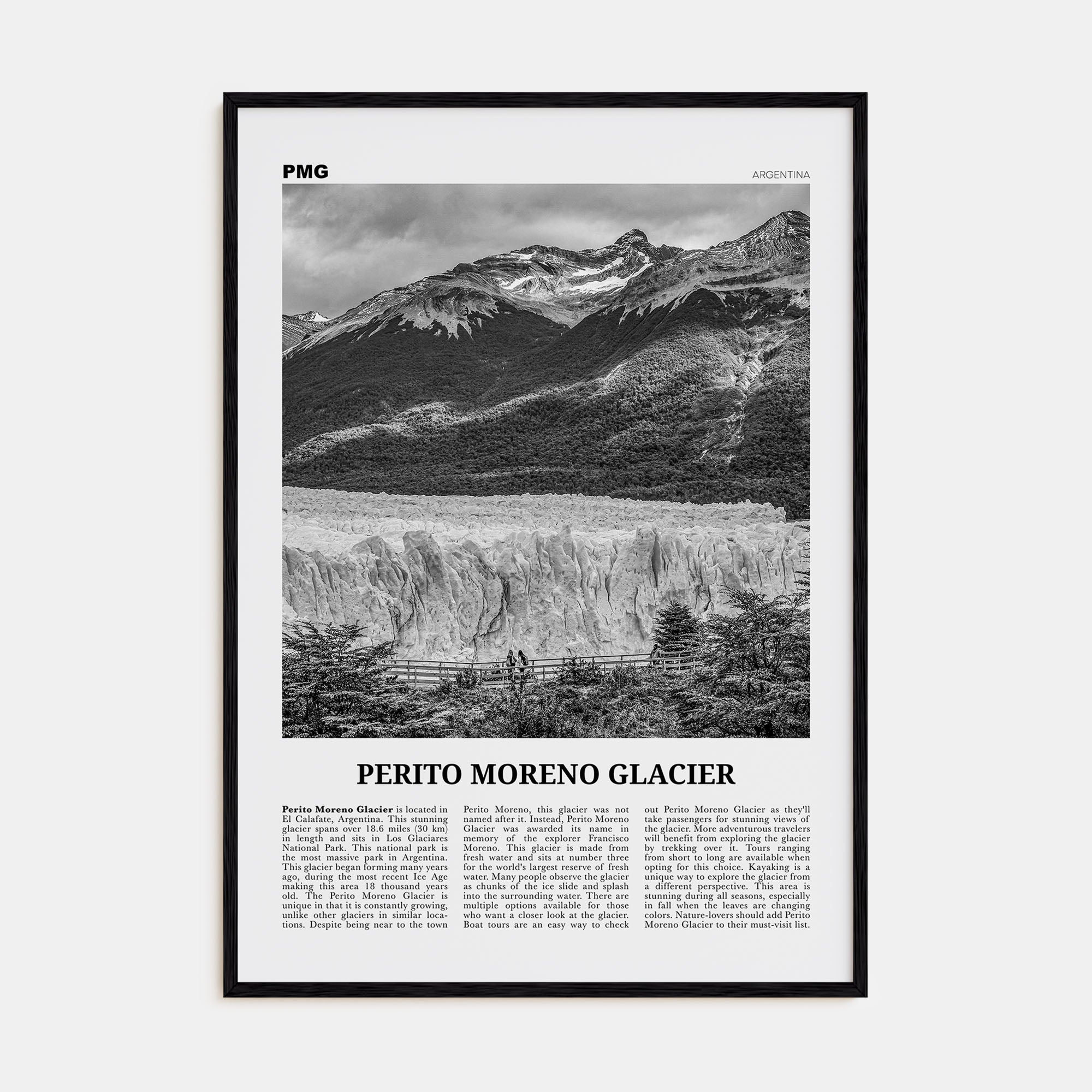 Perito Moreno Glacier Travel B&W Poster