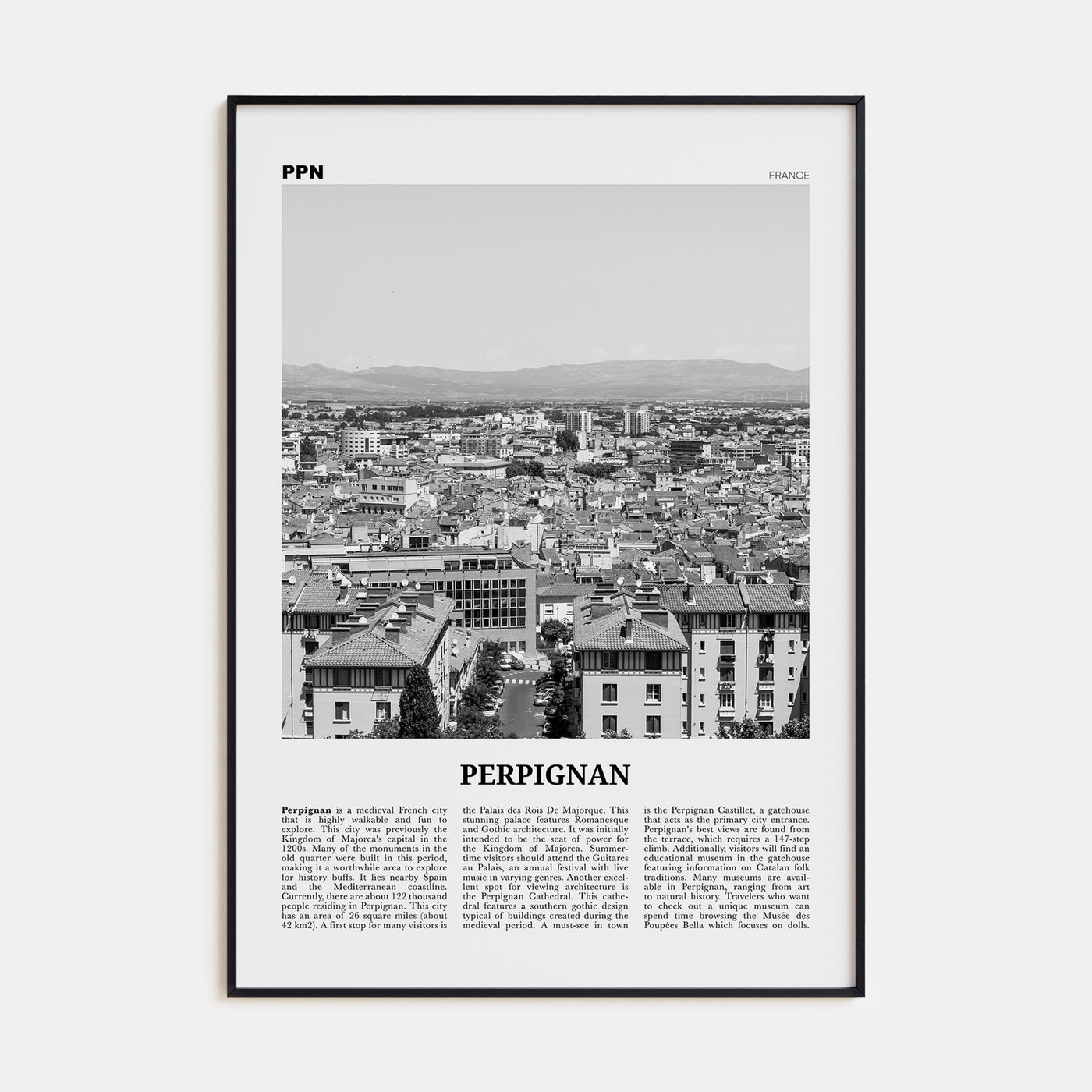 Perpignan Travel B&W Poster