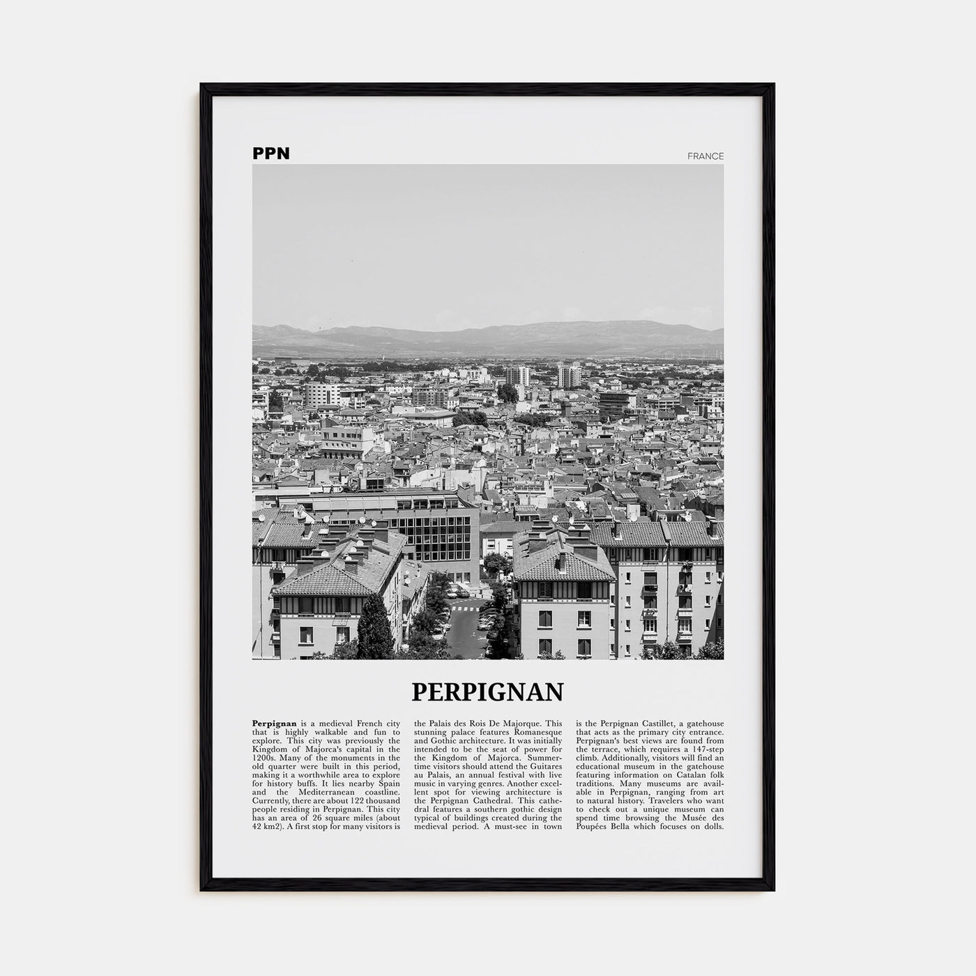 Perpignan Travel B&W Poster