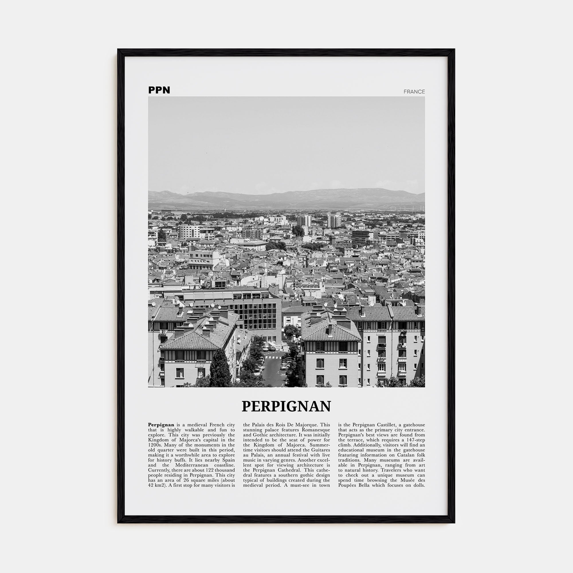 Perpignan Travel B&W Poster