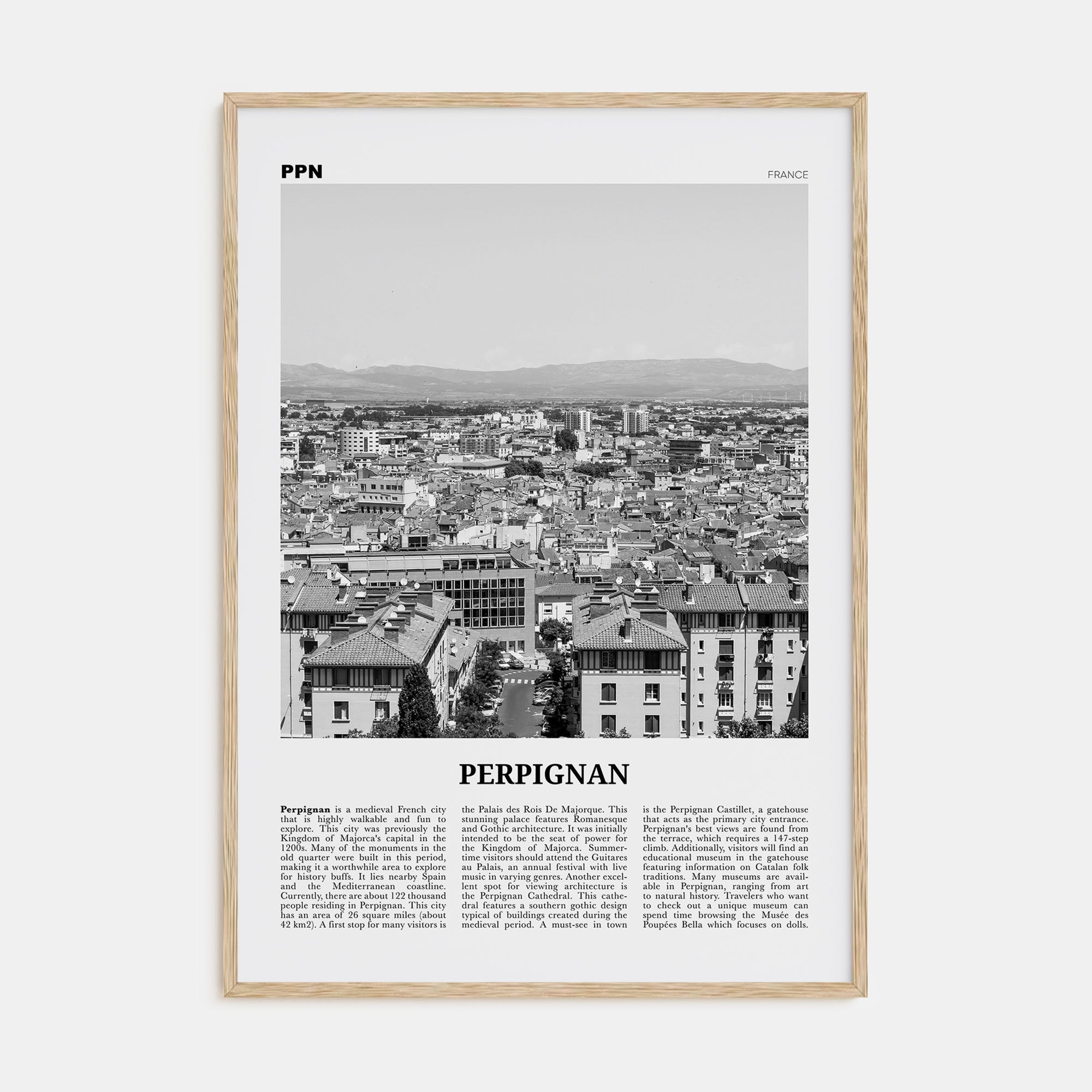 Perpignan Travel B&W Poster