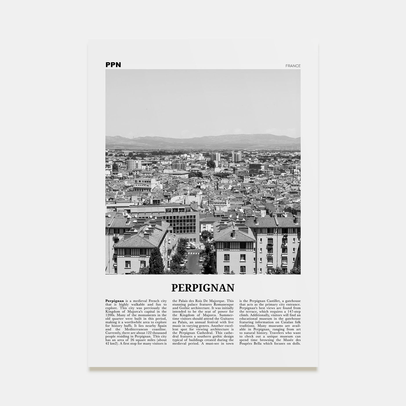 Perpignan Travel B&W Poster