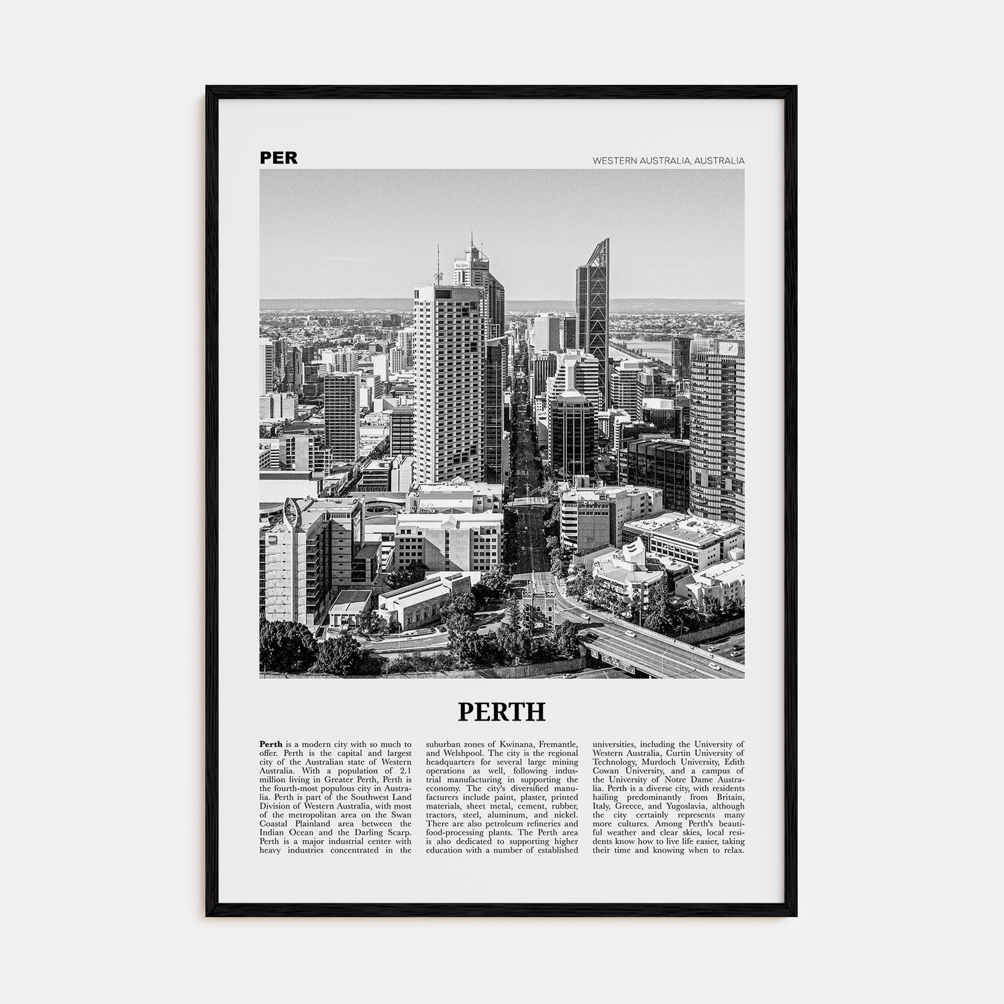 Perth Travel B&W Poster