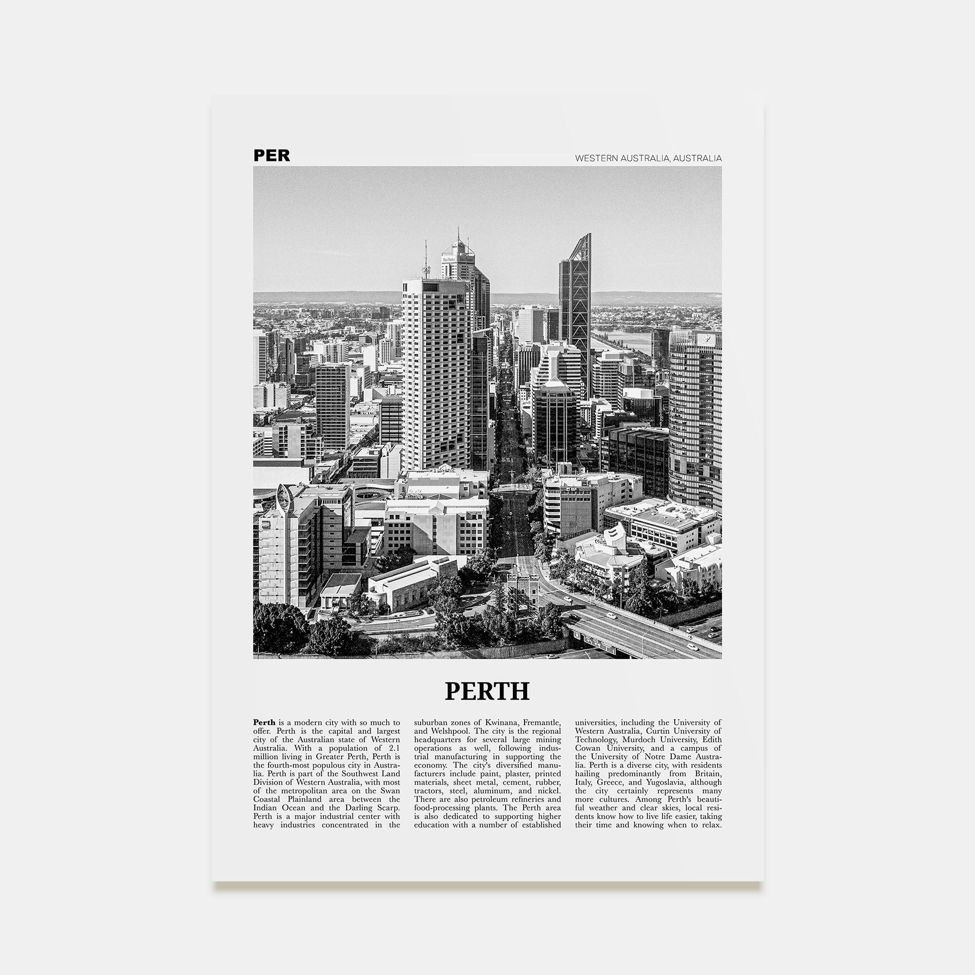 Perth Travel B&W Poster