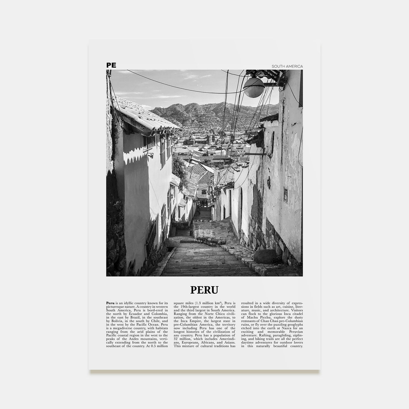 Peru Travel B&W No 2 Poster