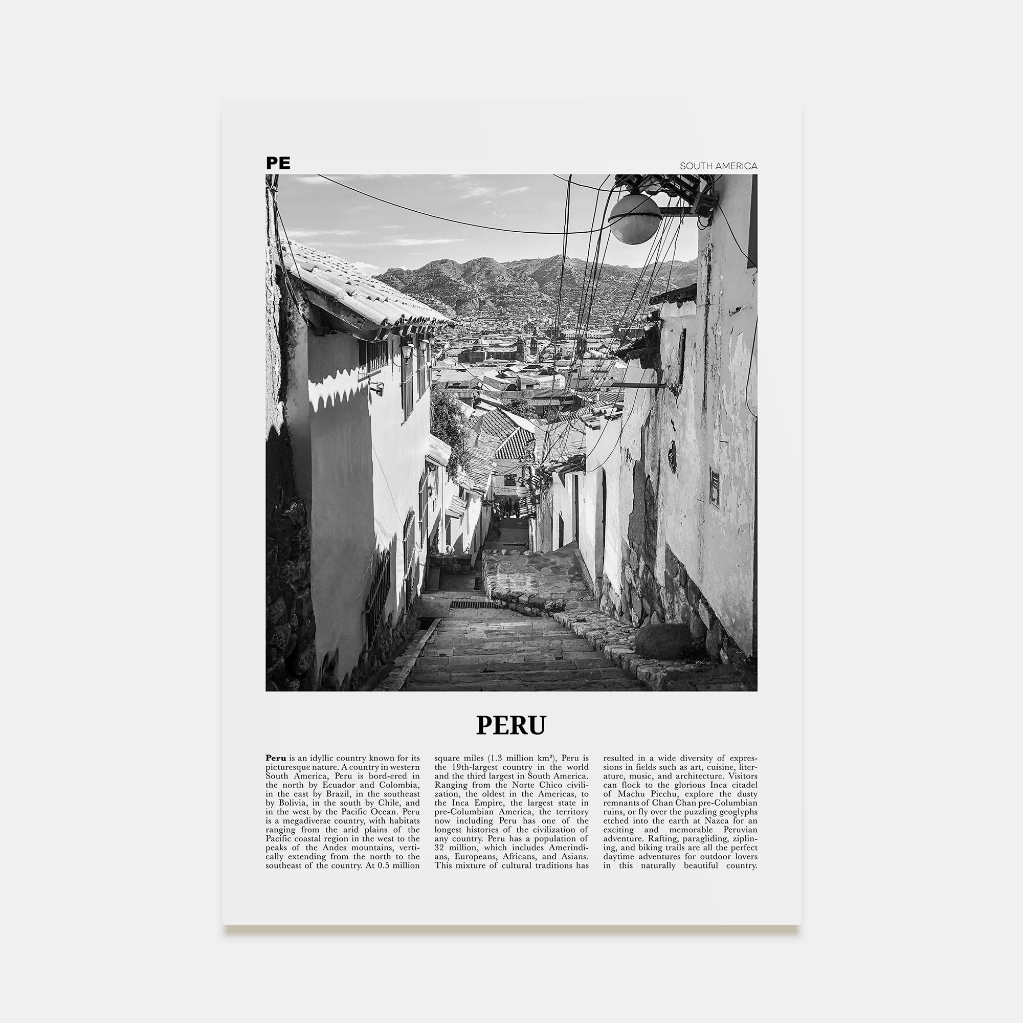 Peru Travel B&W No 2 Poster
