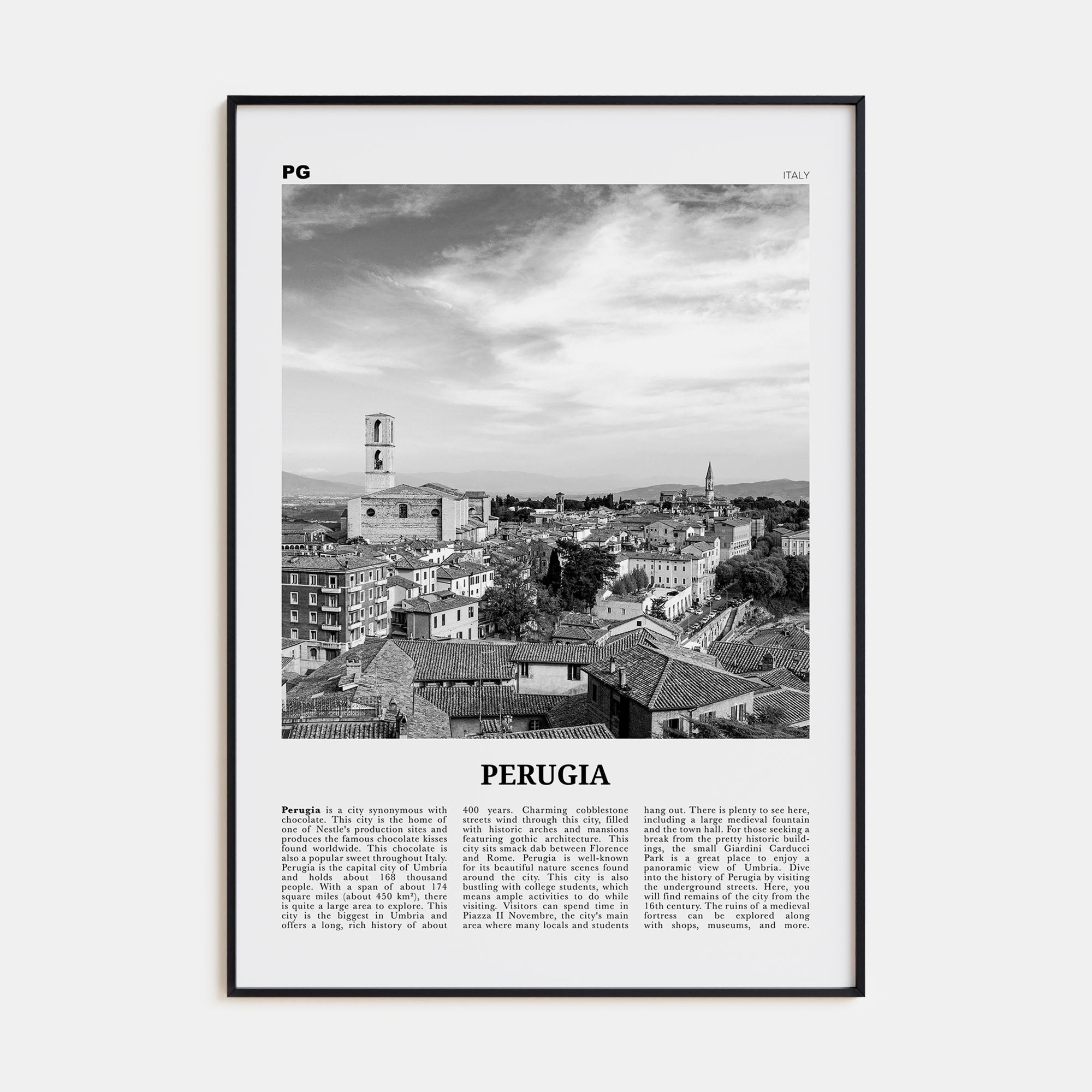 Perugia Travel B&W Poster