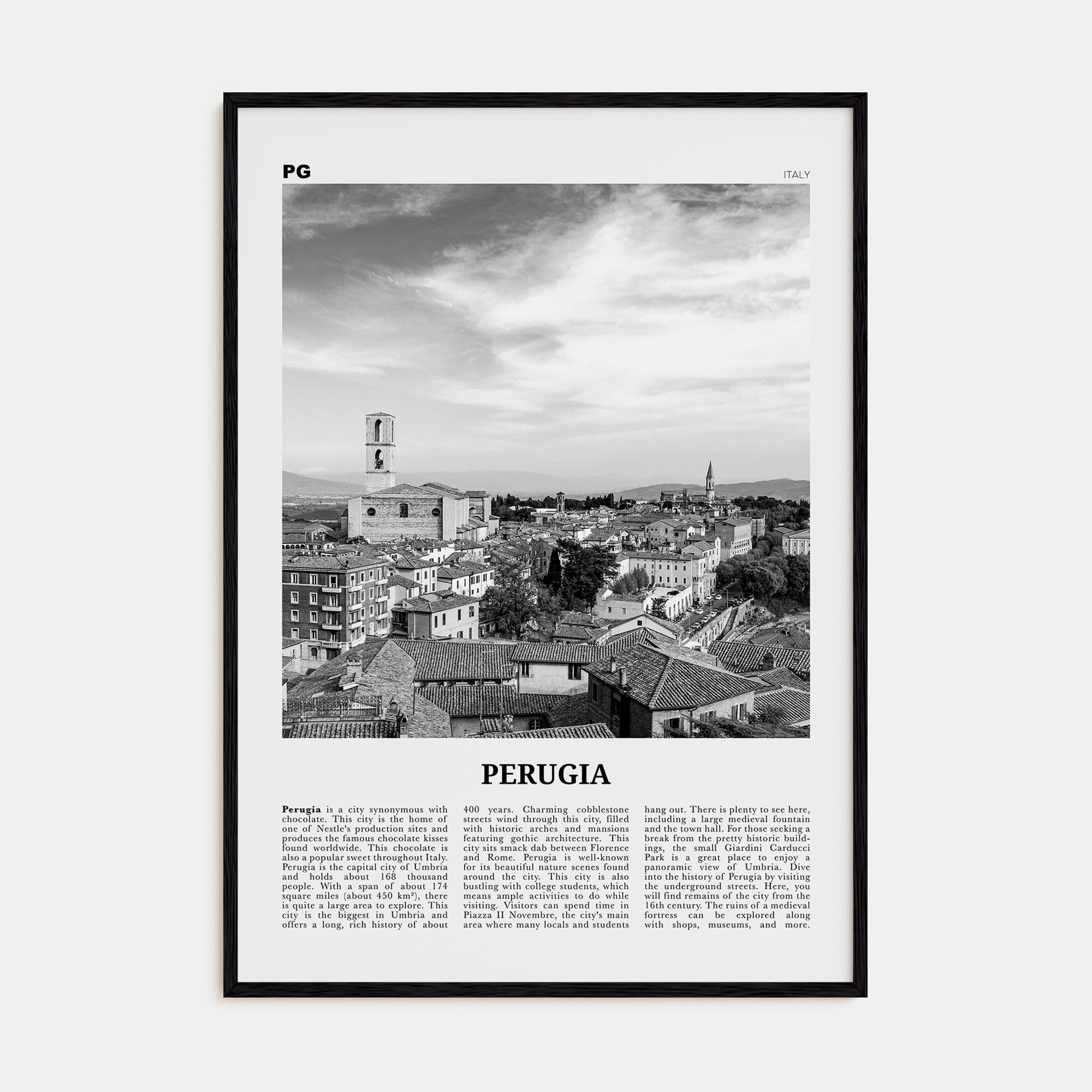 Perugia Travel B&W Poster