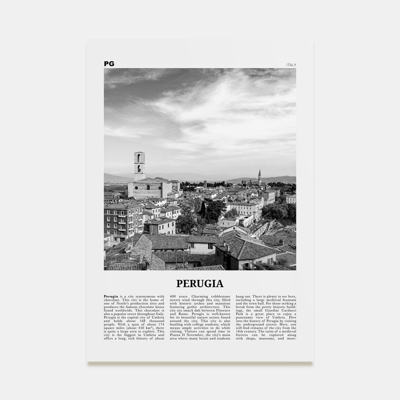 Perugia Travel B&W Poster