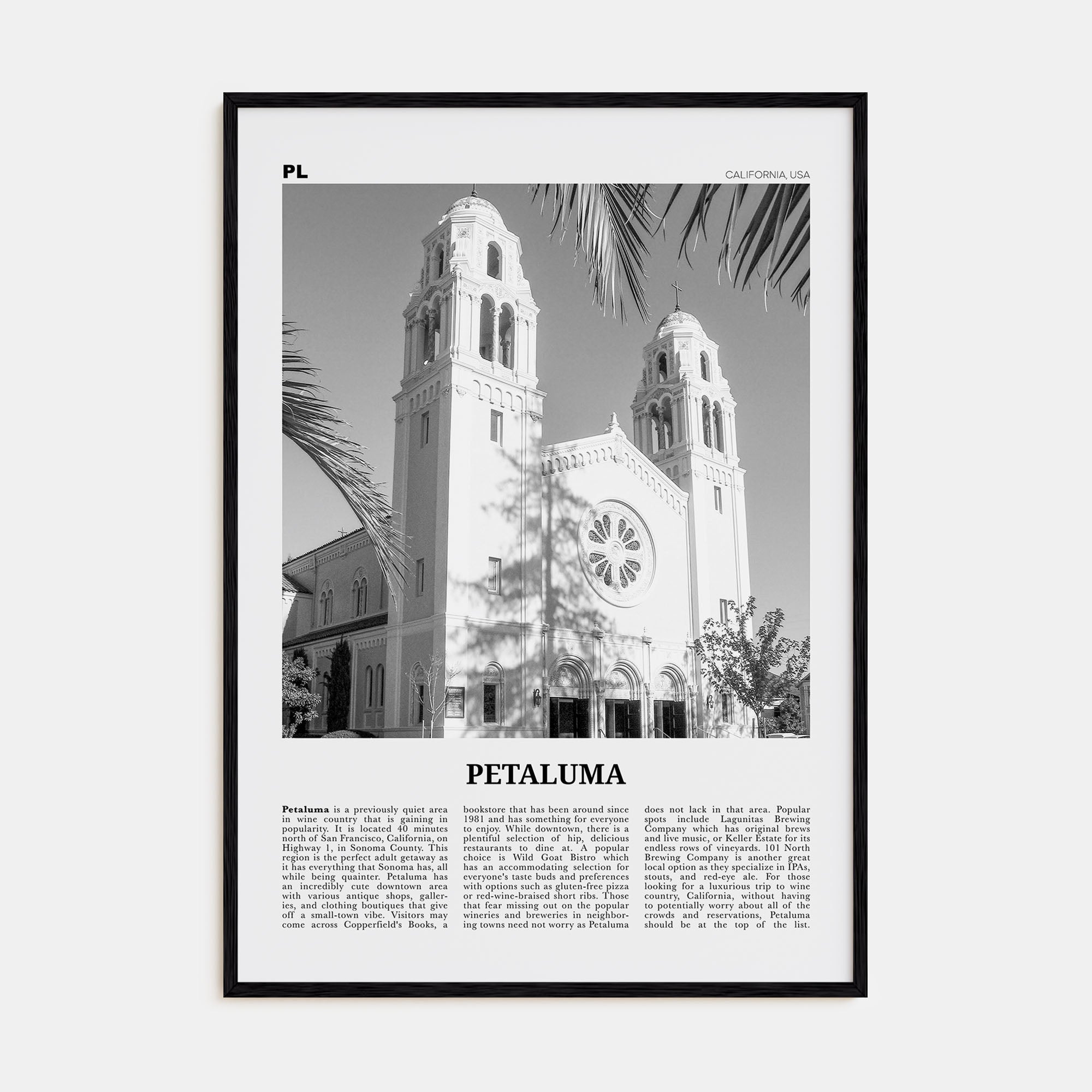 Petaluma Travel B&W Poster