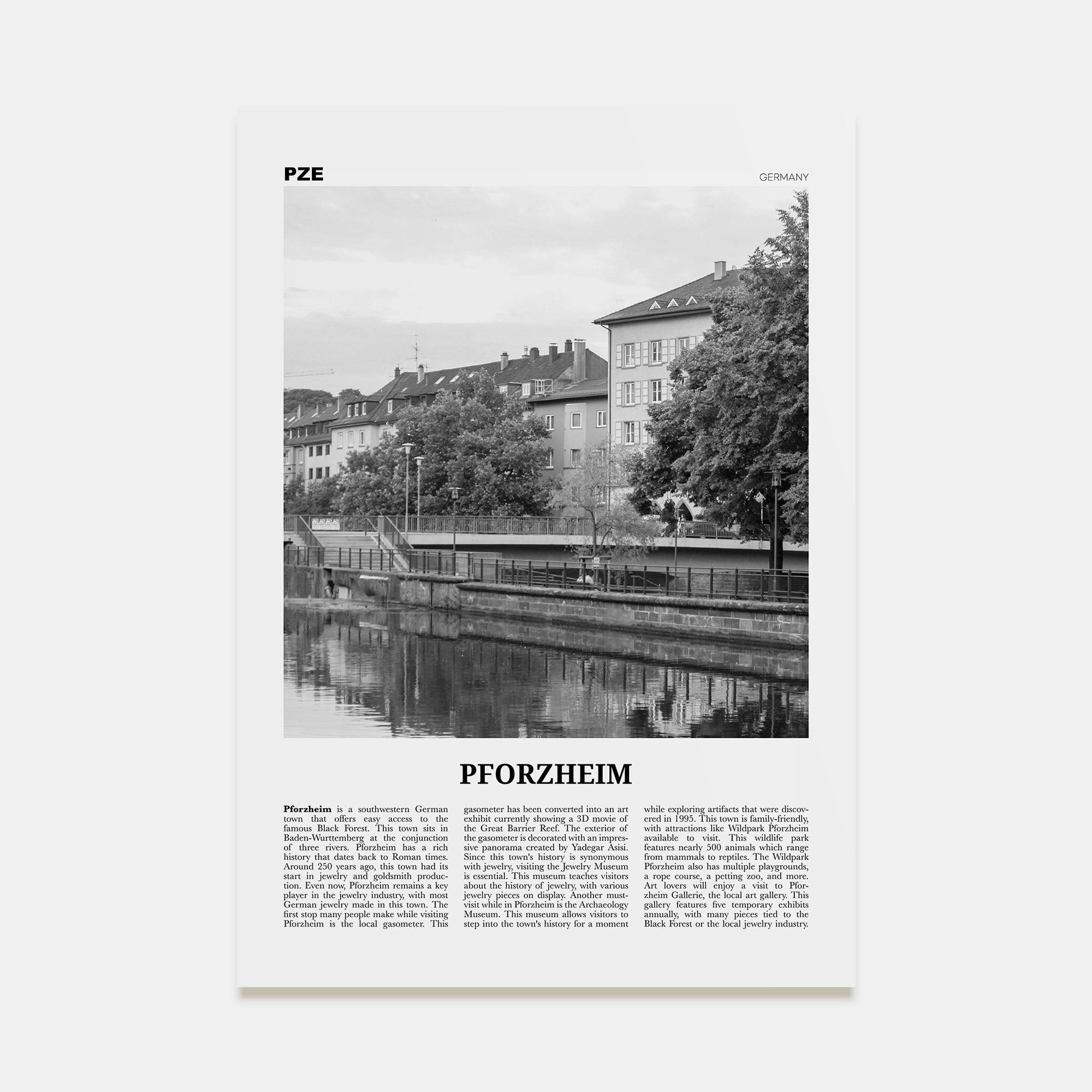 Pforzheim Travel B&W Poster