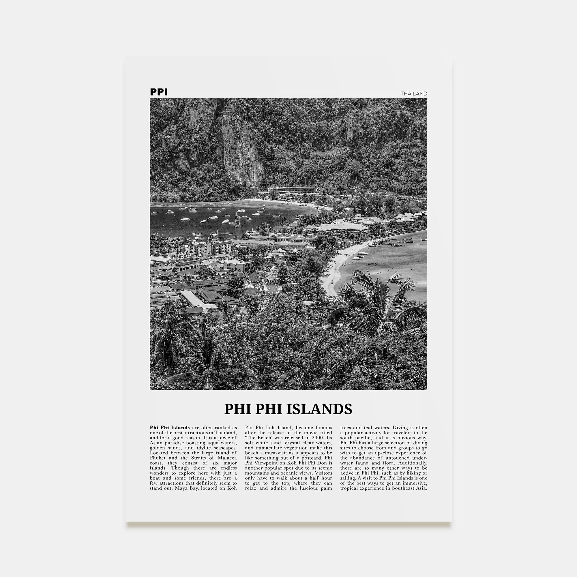 Phi Phi Islands Travel B&W Poster