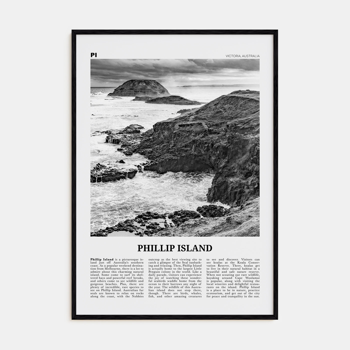 Phillip Island Travel B&W Poster