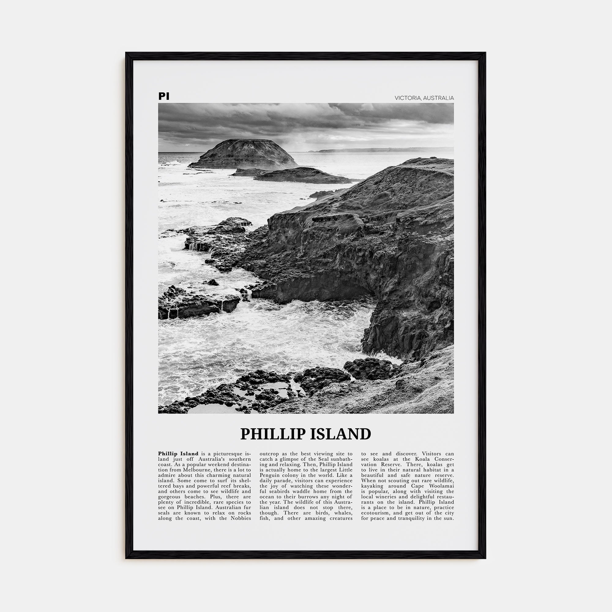 Phillip Island Travel B&W Poster