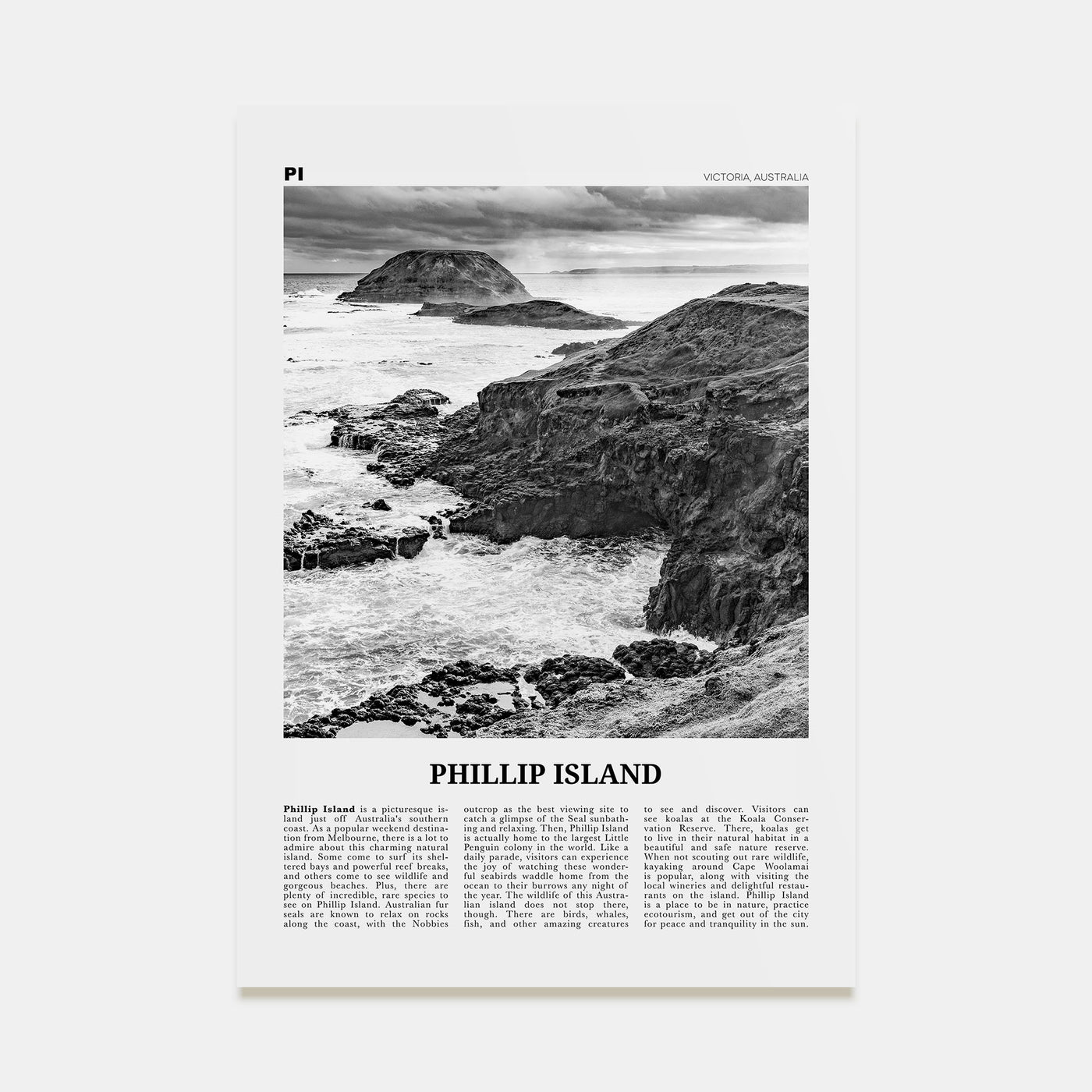Phillip Island Travel B&W Poster