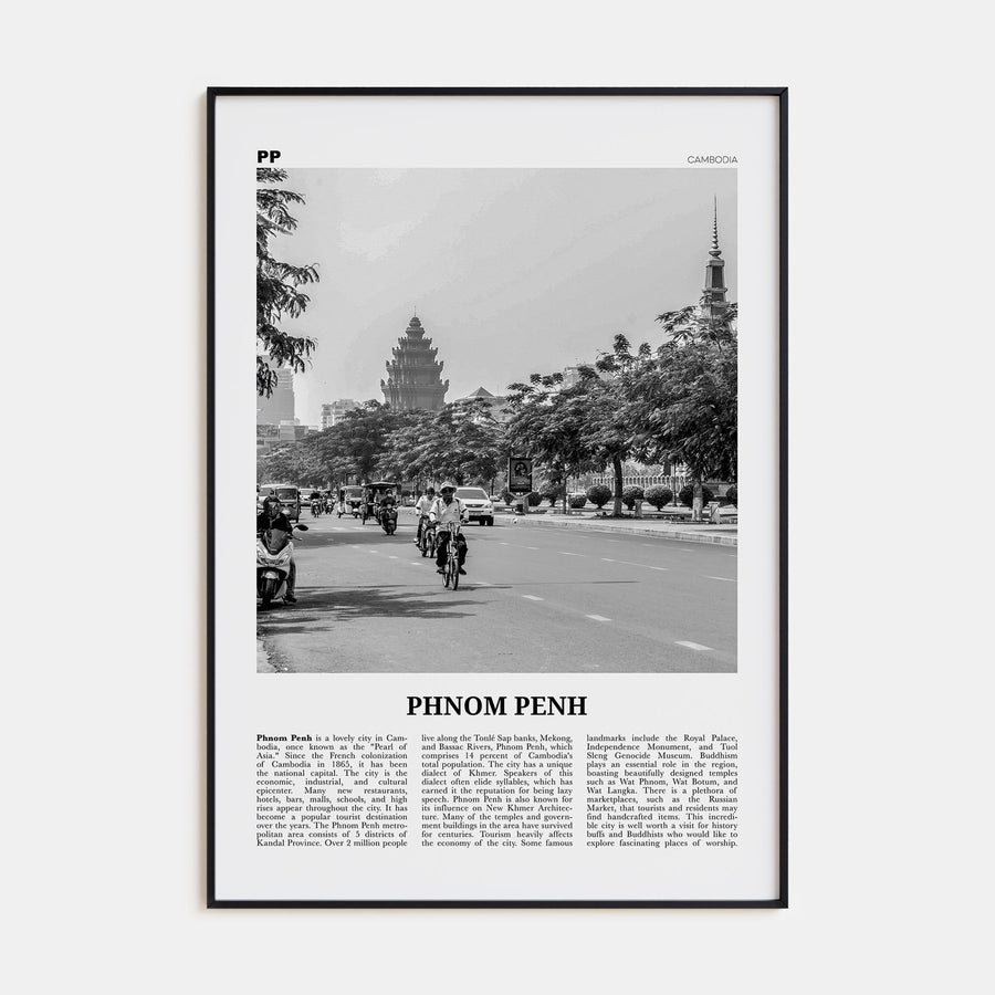 Phnom Penh Travel B&W Poster