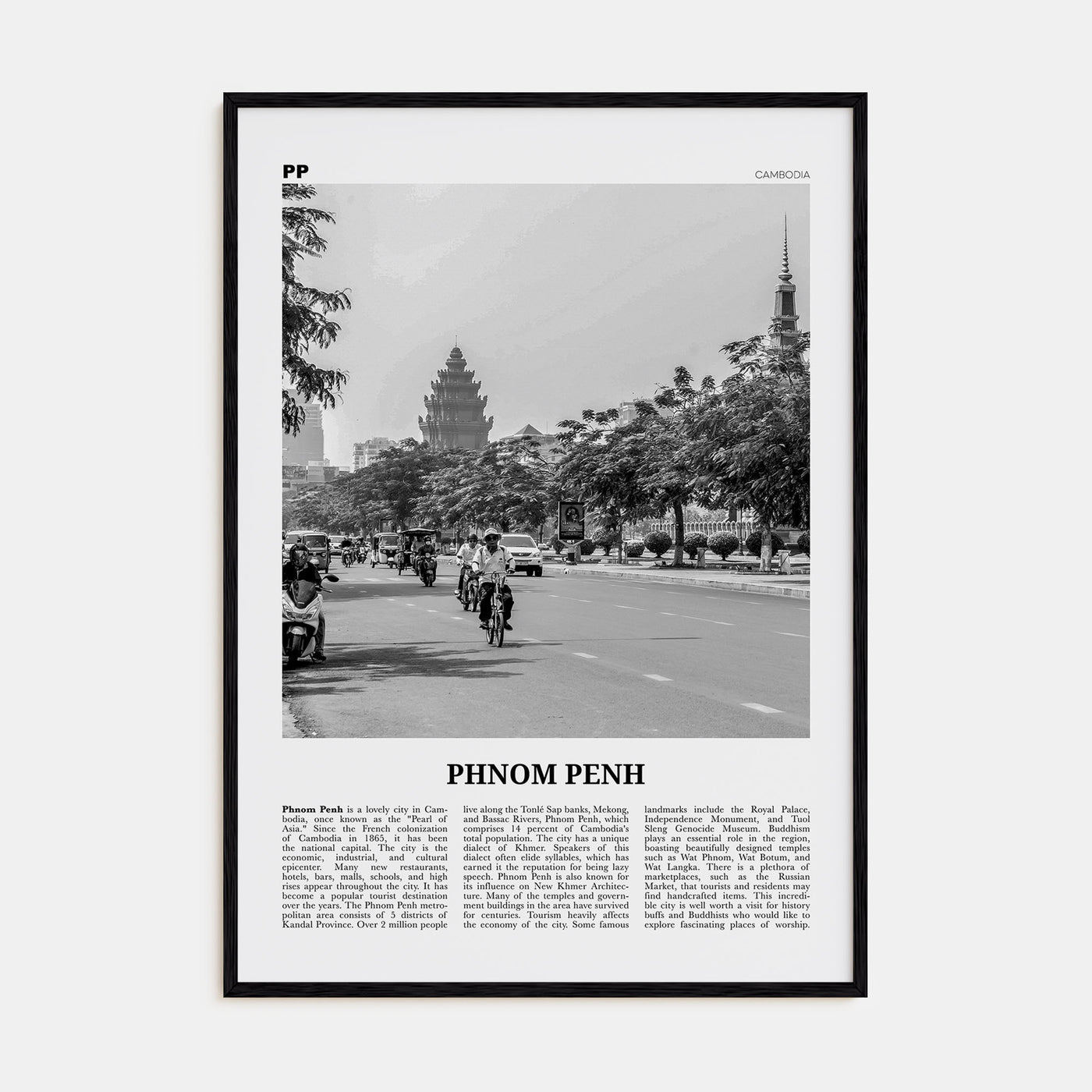 Phnom Penh Travel B&W Poster
