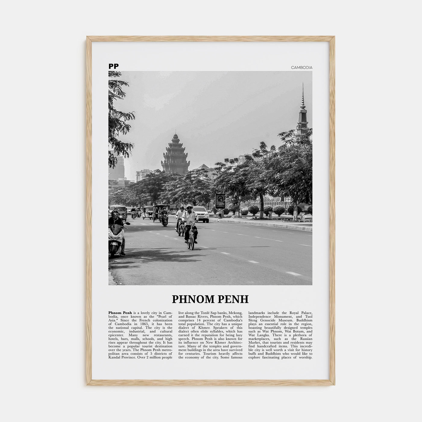 Phnom Penh Travel B&W Poster