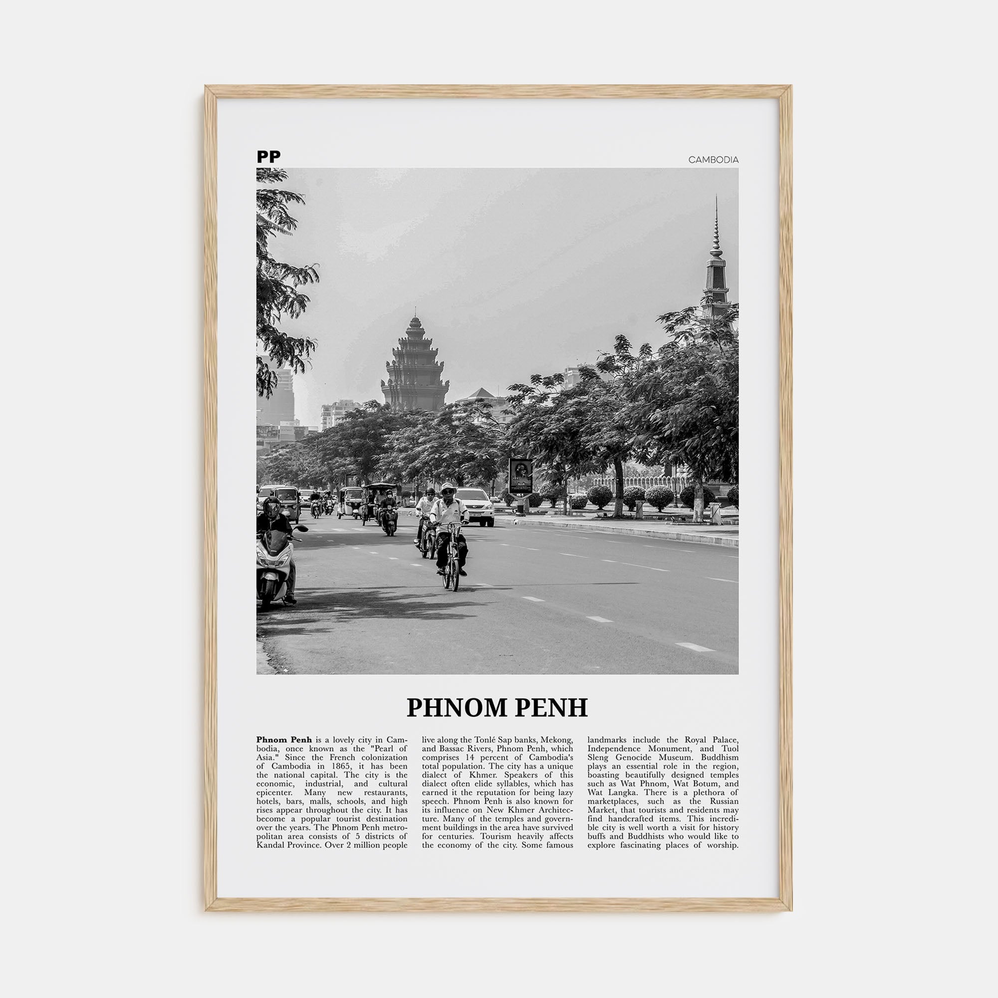 Phnom Penh Travel B&W Poster