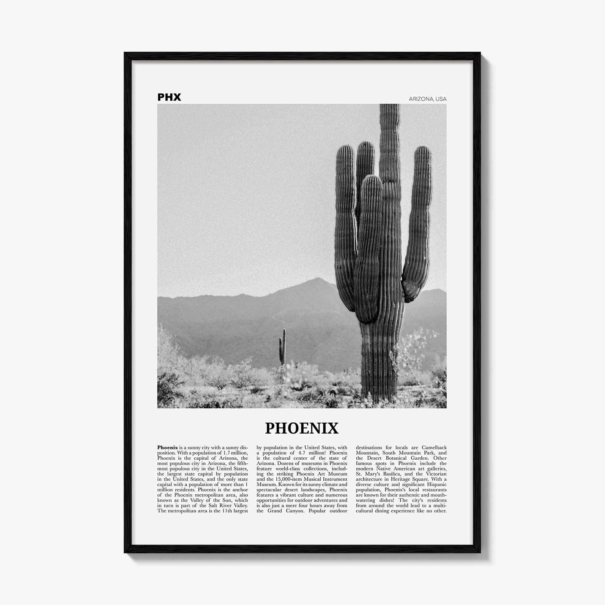 Phoenix Print Black and White No 3, Phoenix Wall Art, Phoenix Poster, Phoenix Photo, Phoenix Wall Décor, Phoenix Map, Arizona, USA