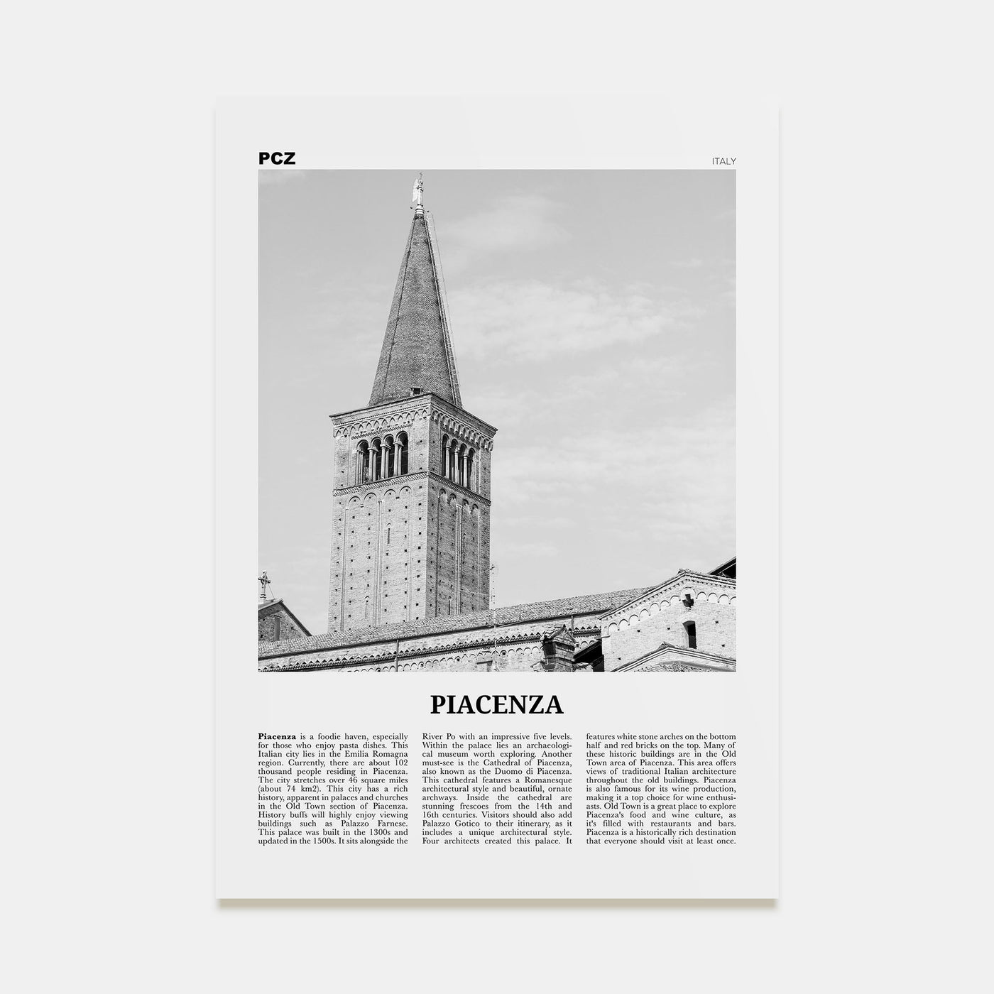 Piacenza Travel B&W Poster