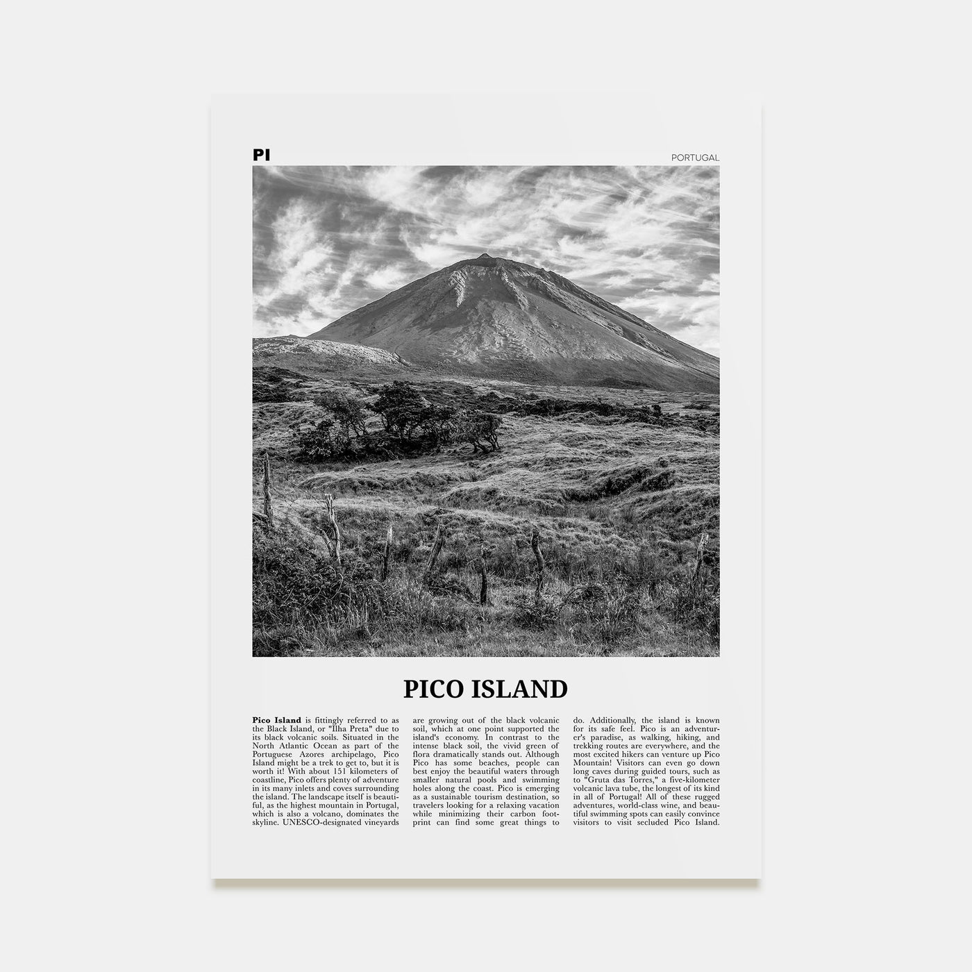 Pico Island Travel B&W Poster