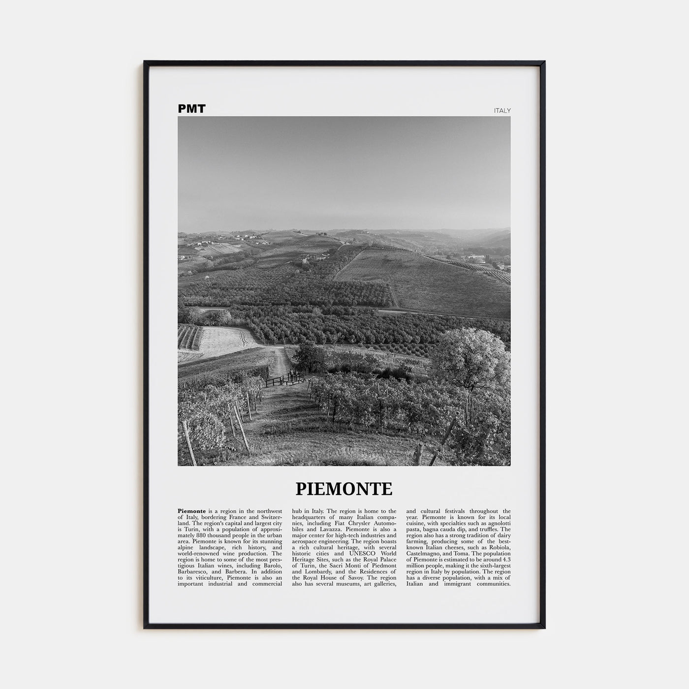 Piemonte Travel B&W Poster
