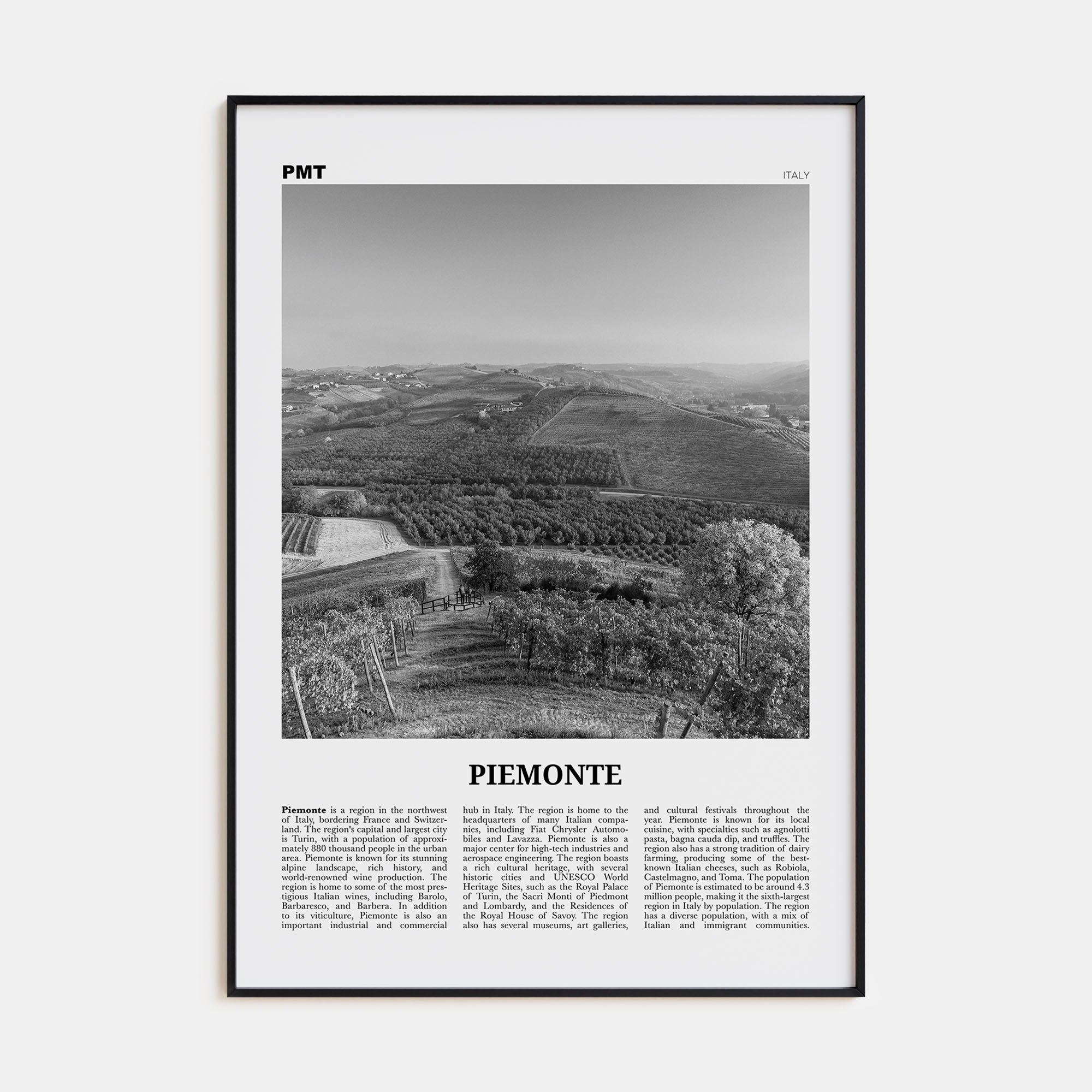 Piemonte Travel B&W Poster