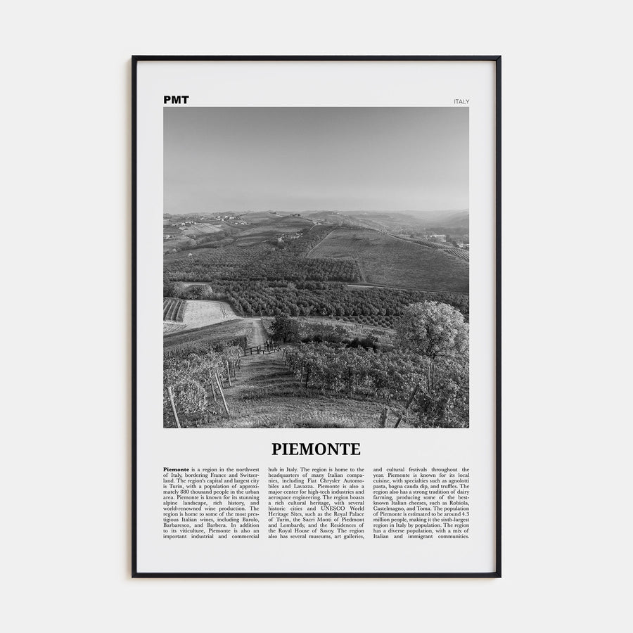 Piemonte Travel B&W Poster
