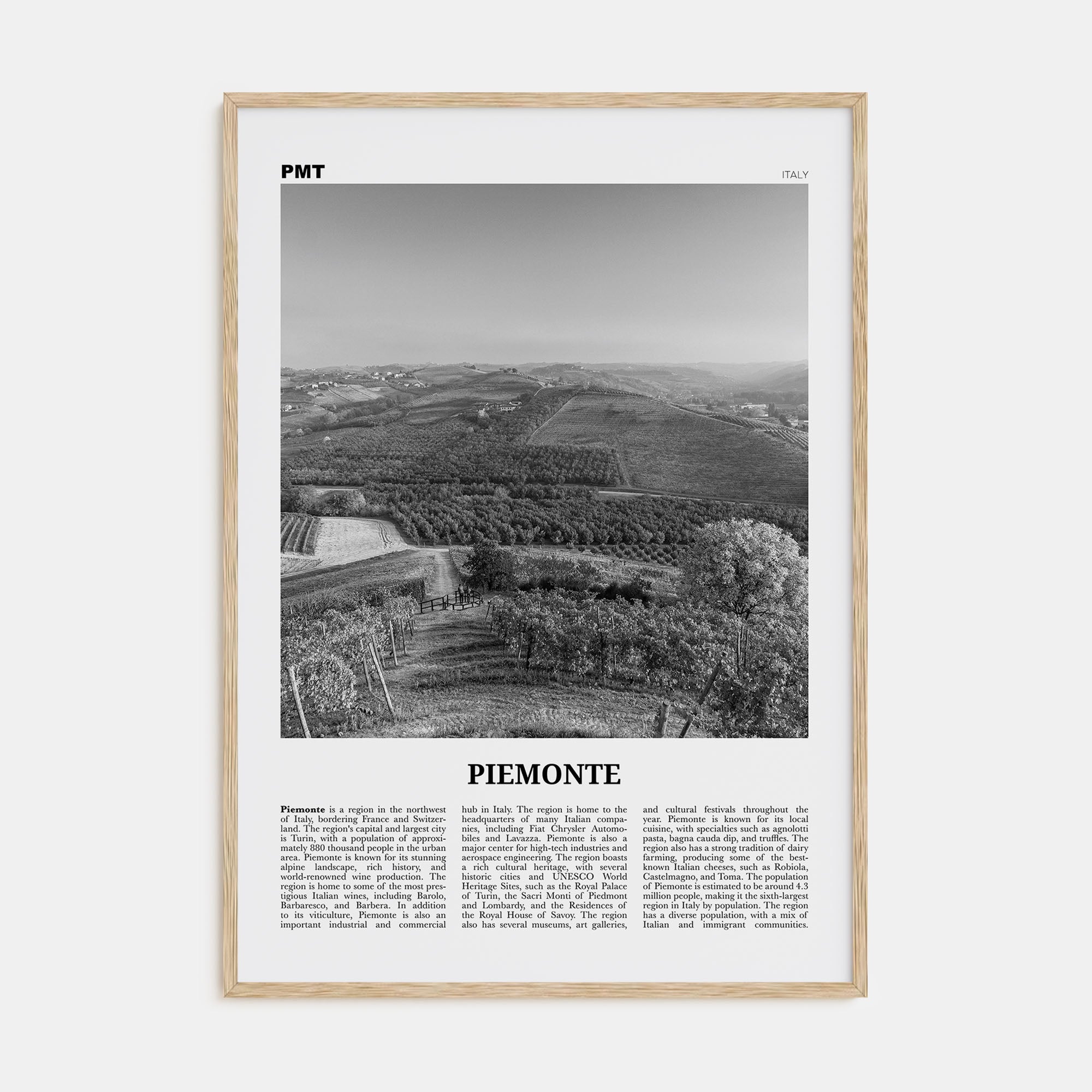 Piemonte Travel B&W Poster
