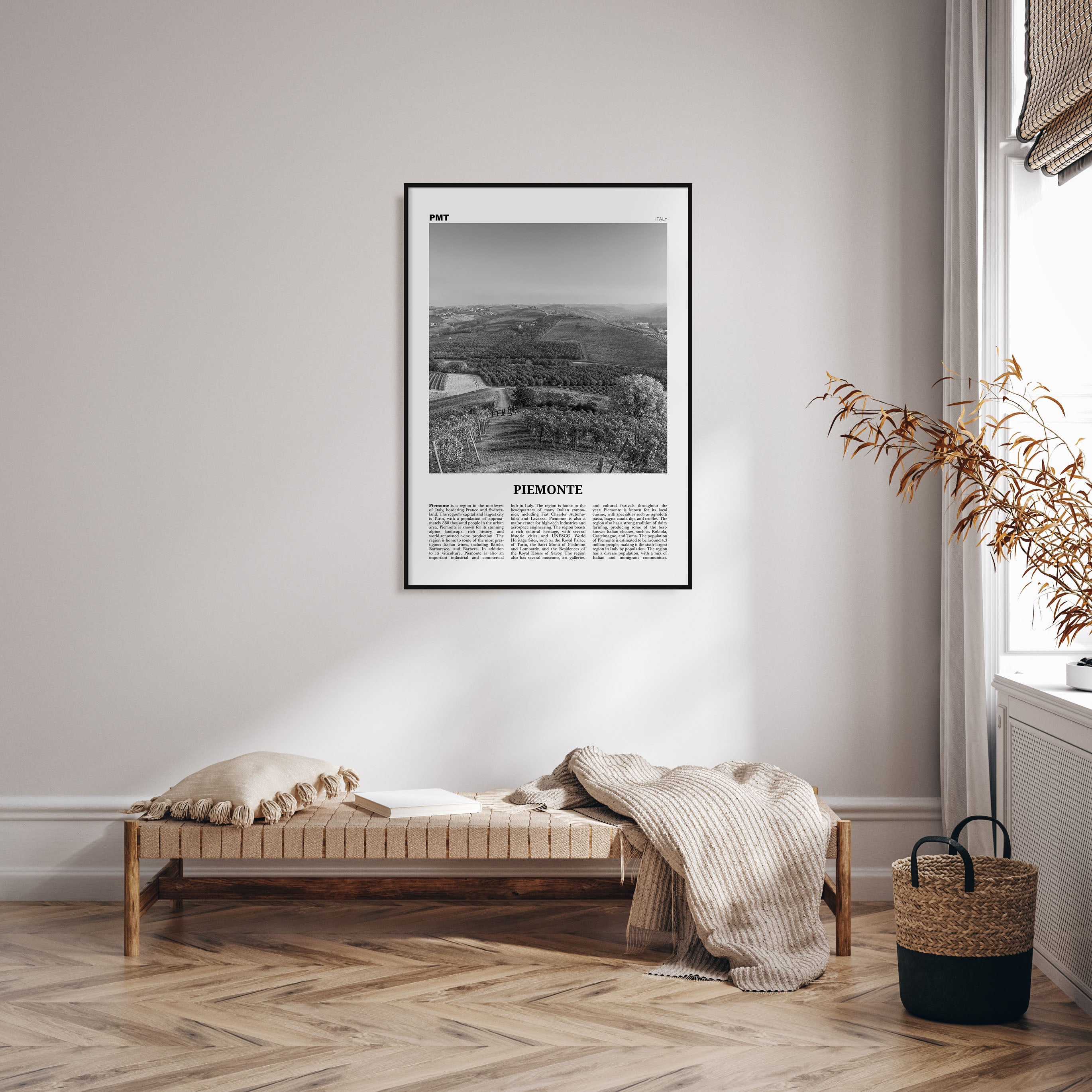 Piemonte Travel B&W Poster
