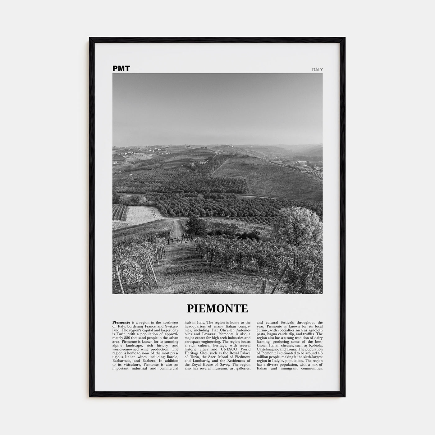 Piemonte Travel B&W Poster