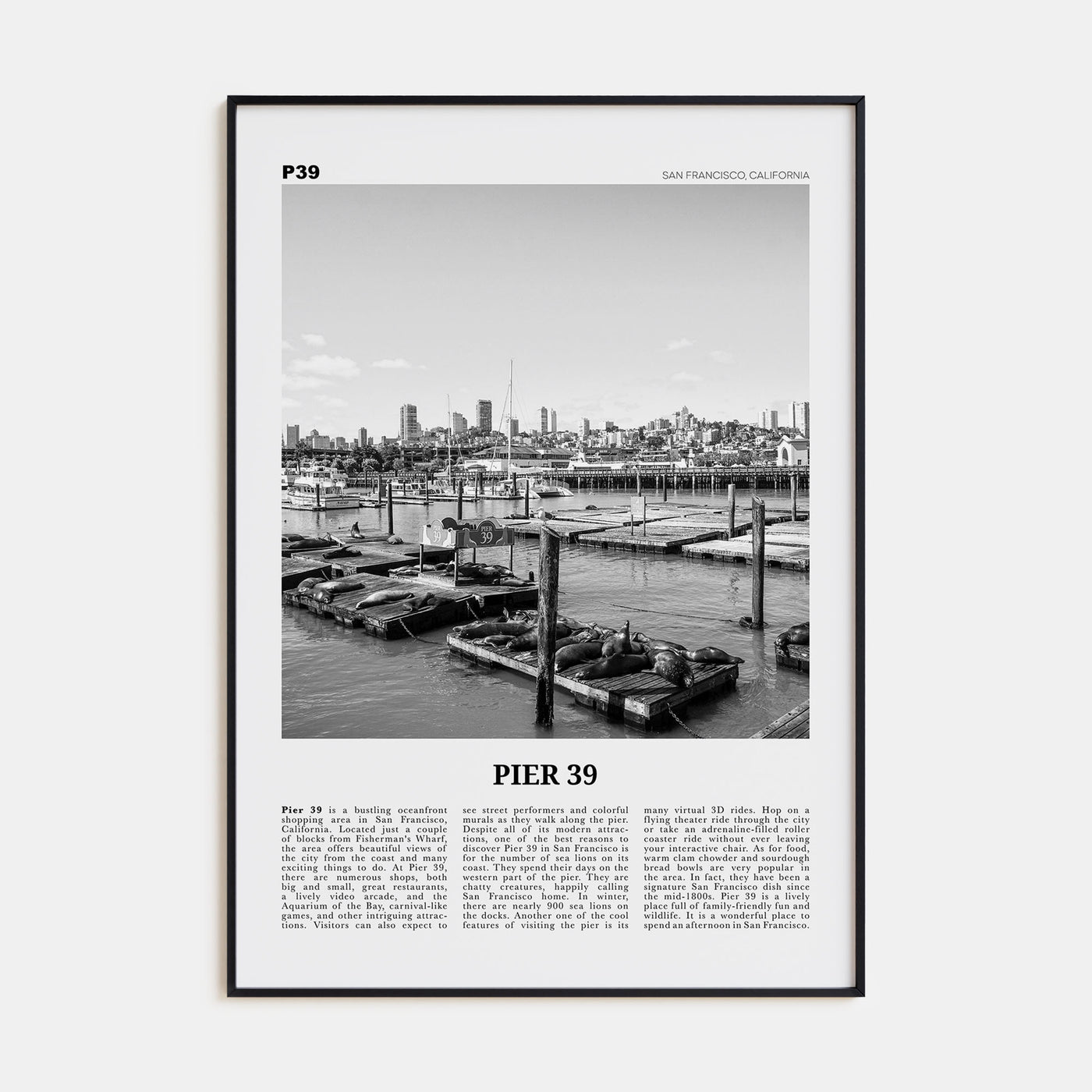 Pier 39 Travel B&W Poster