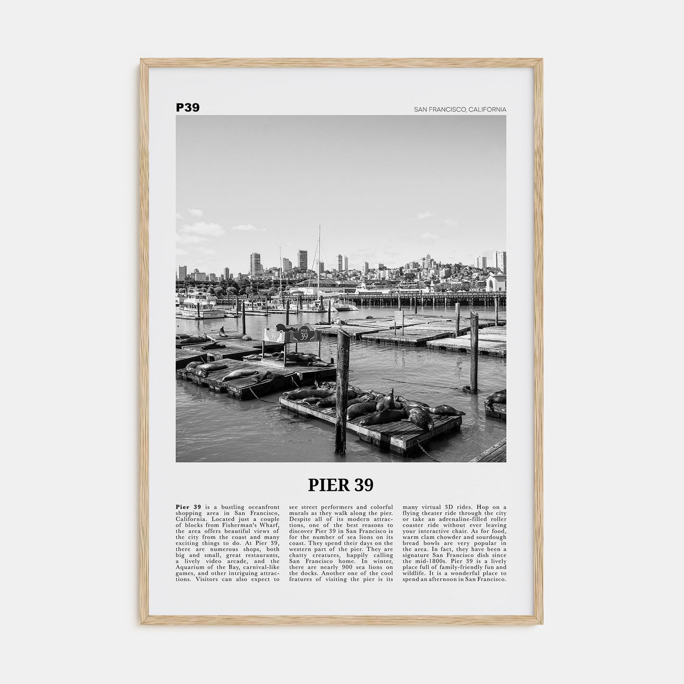 Pier 39 Travel B&W Poster