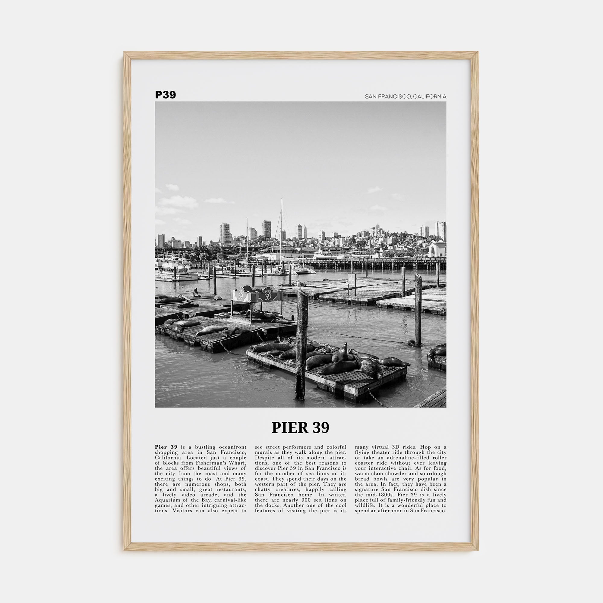 Pier 39 Travel B&W Poster