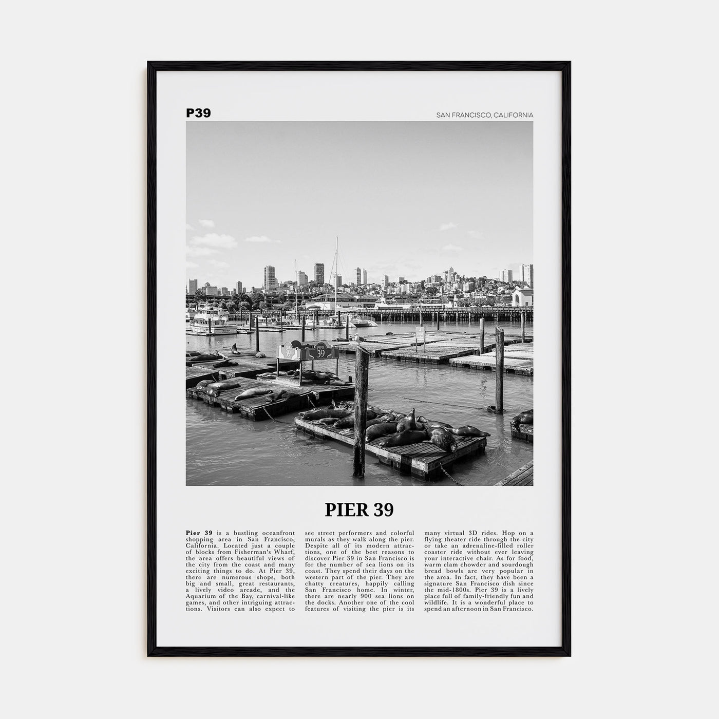 Pier 39 Travel B&W Poster