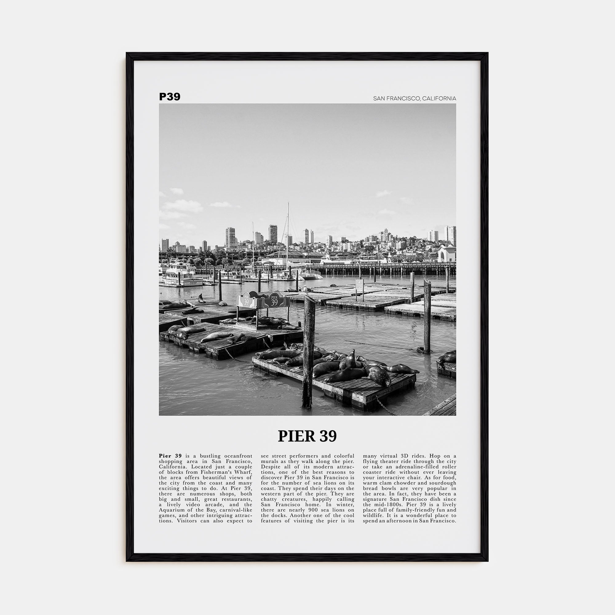 Pier 39 Travel B&W Poster