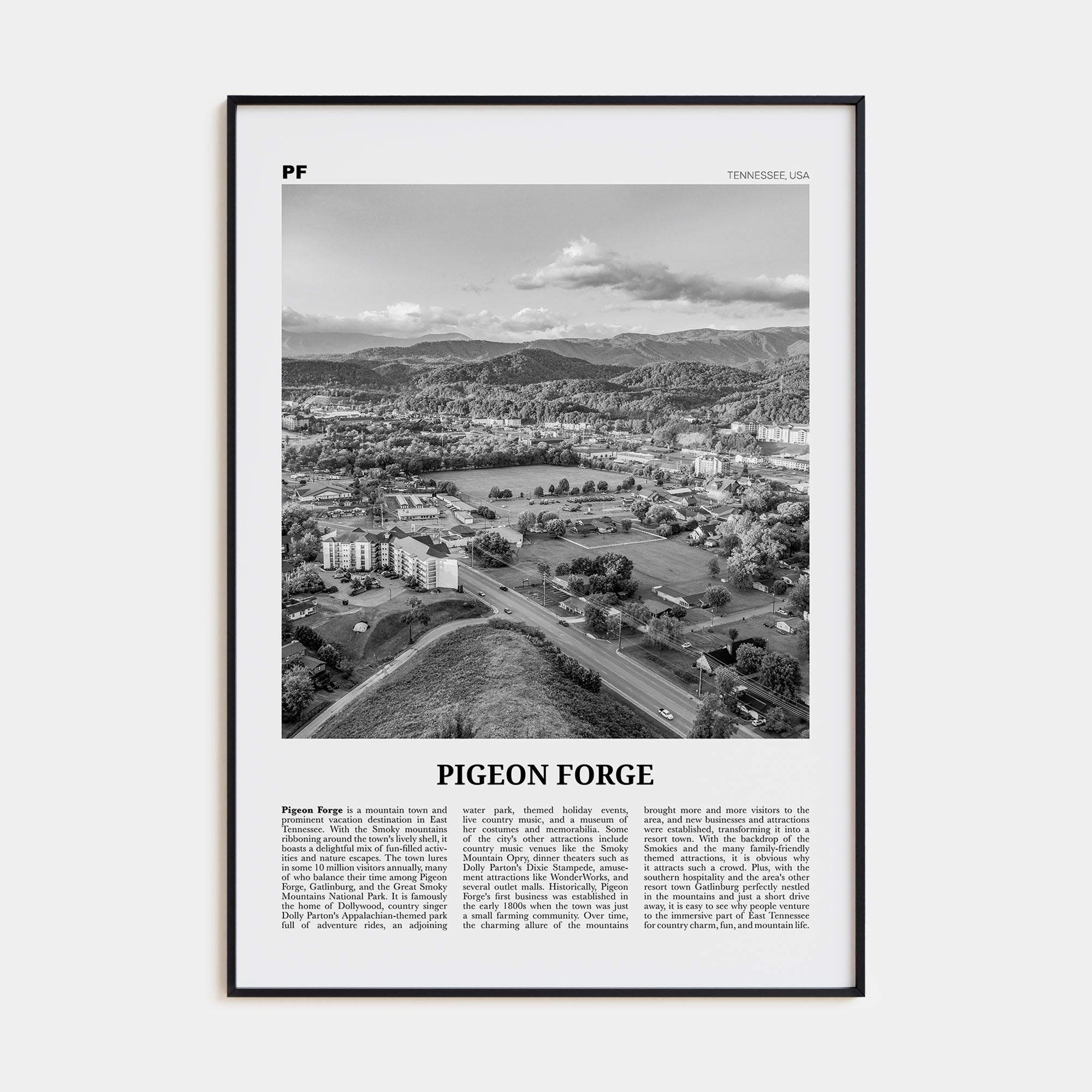 Pigeon Forge Travel B&W Poster