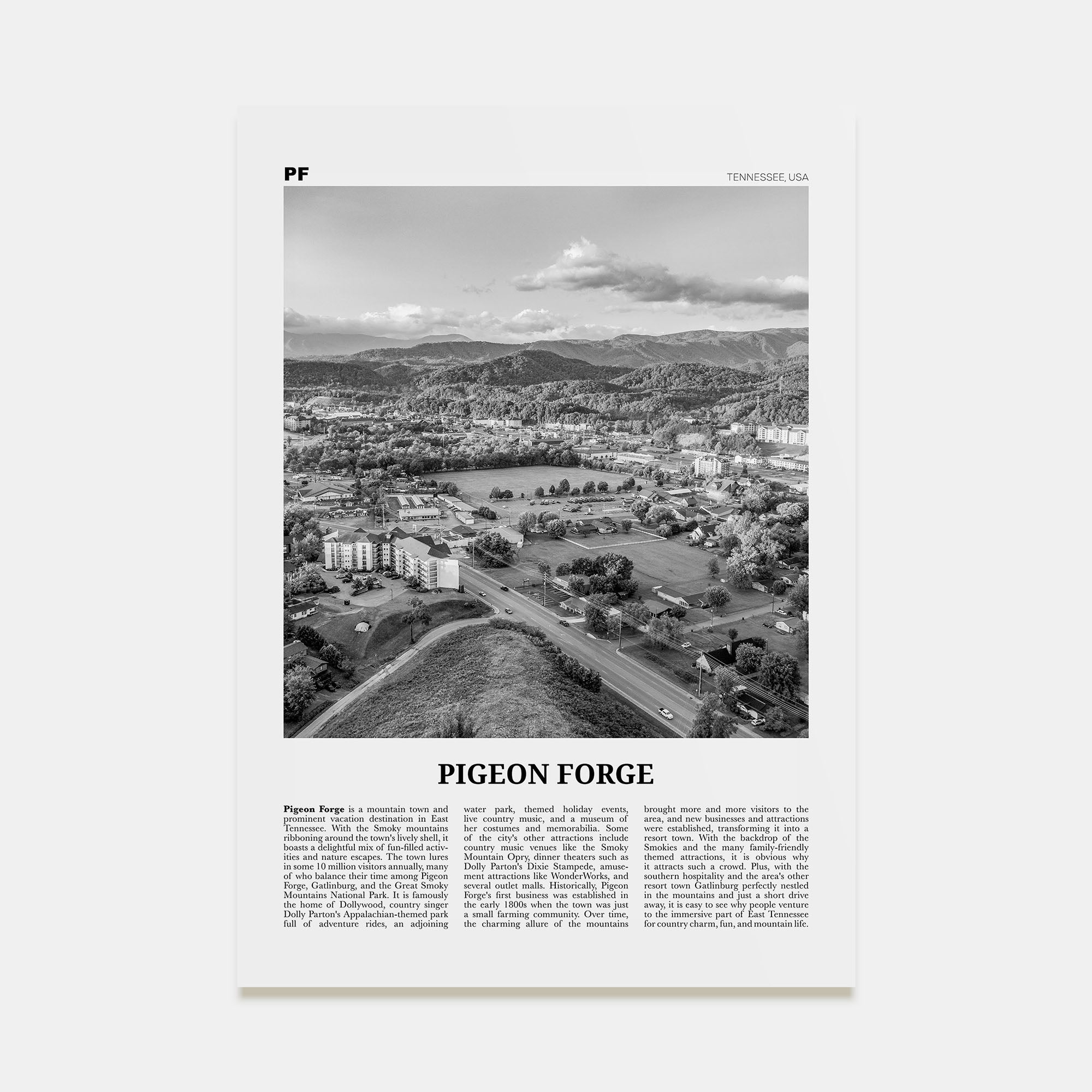 Pigeon Forge Travel B&W Poster