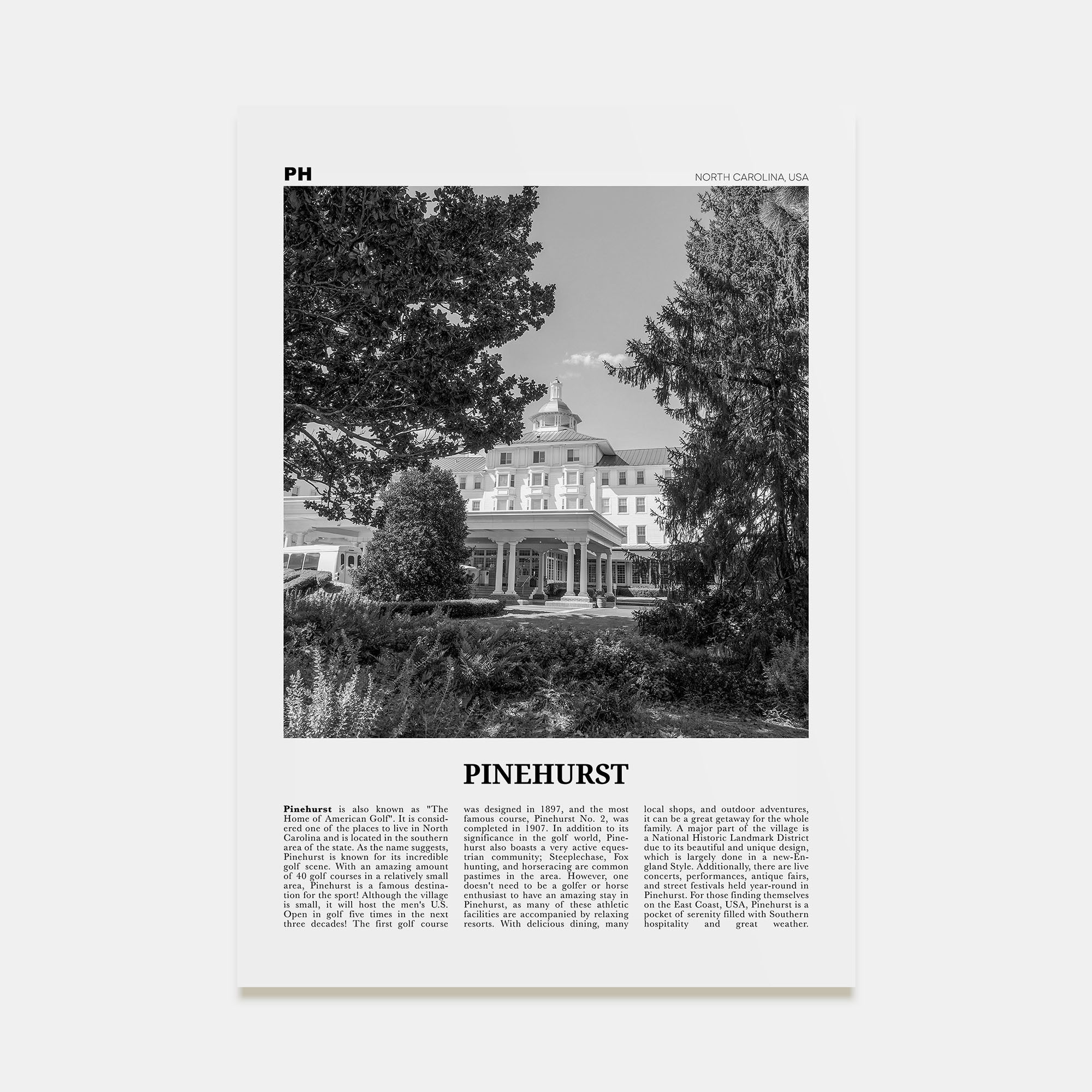 Pinehurst Travel B&W Poster