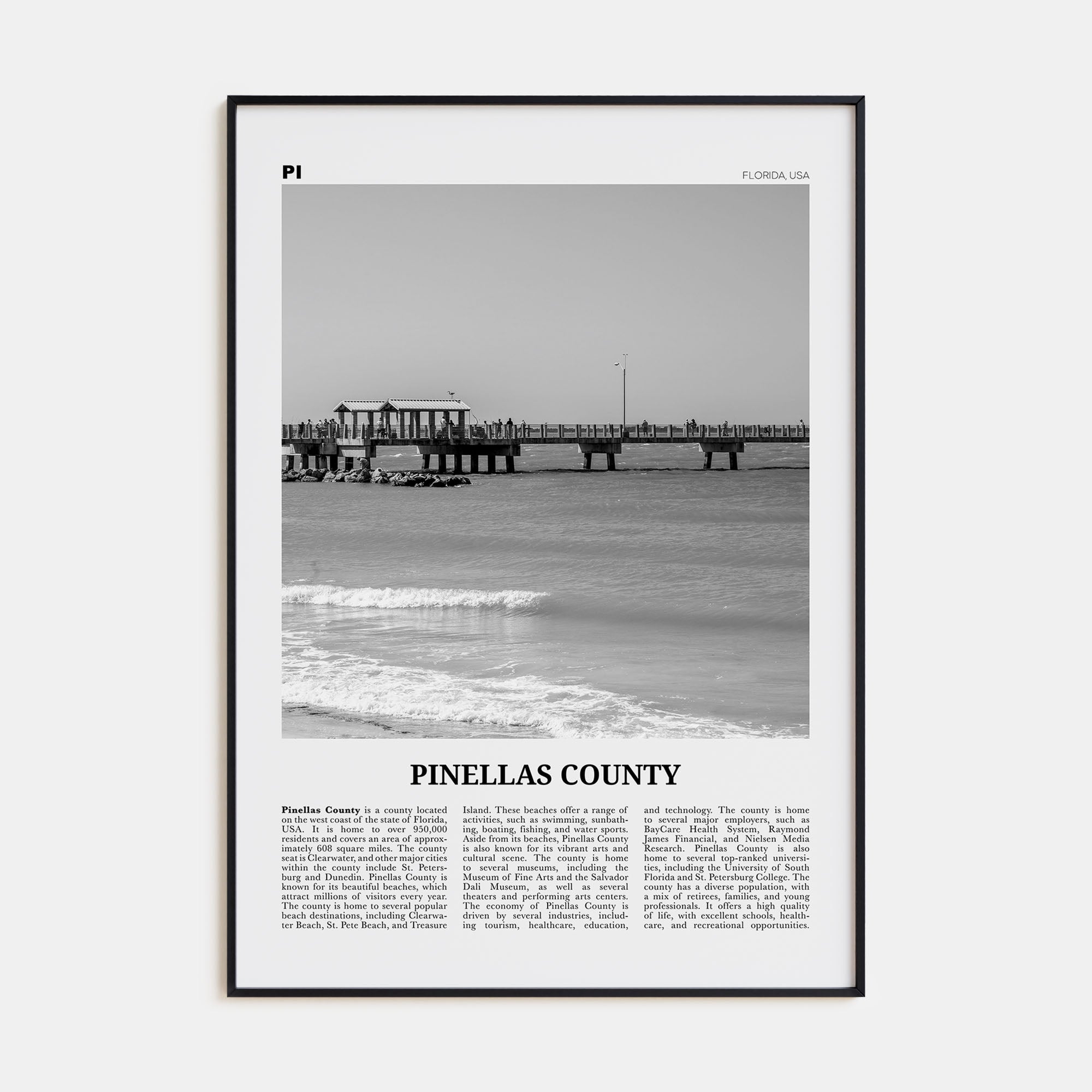 Pinellas County Travel B&W Poster