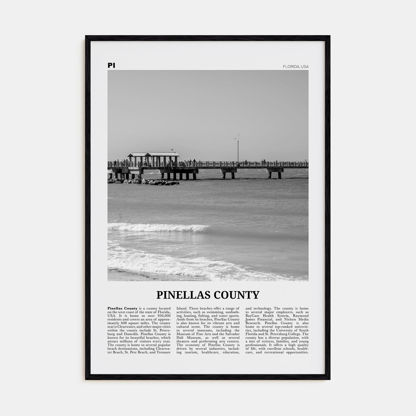 Pinellas County Travel B&W Poster