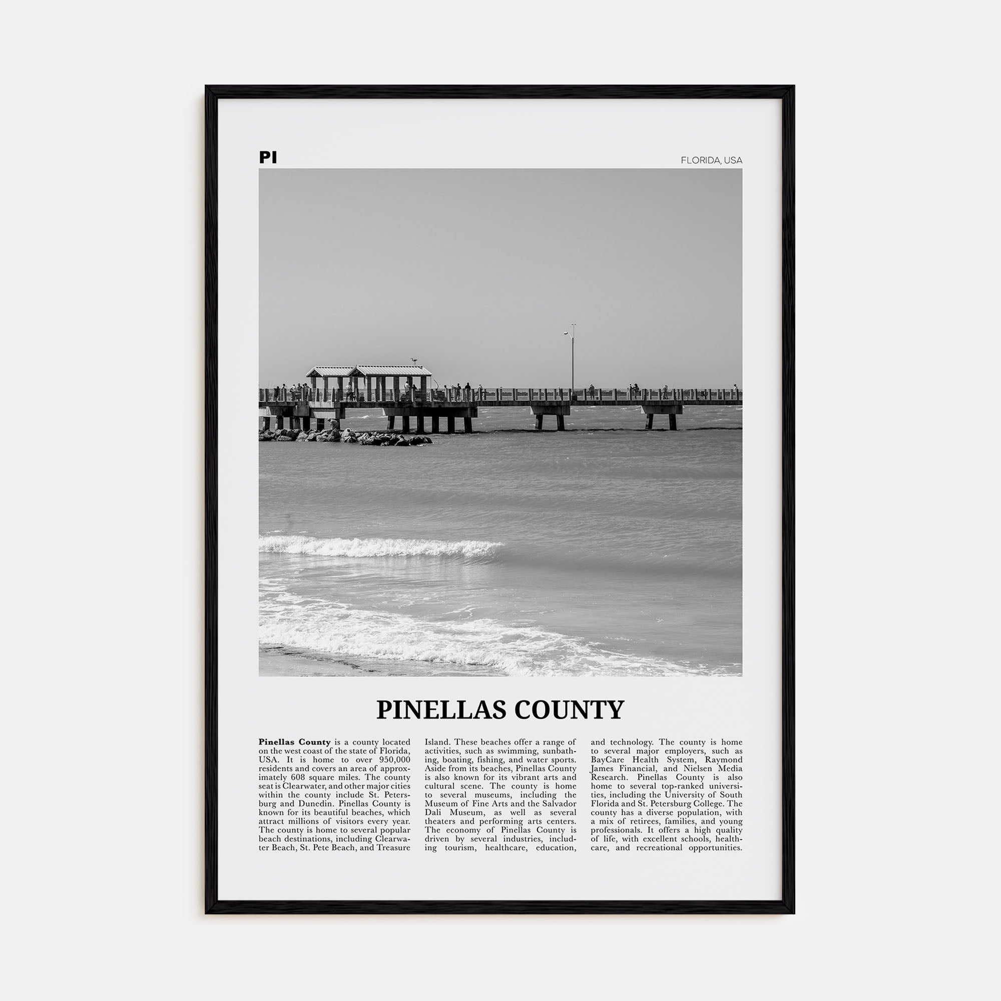 Pinellas County Travel B&W Poster