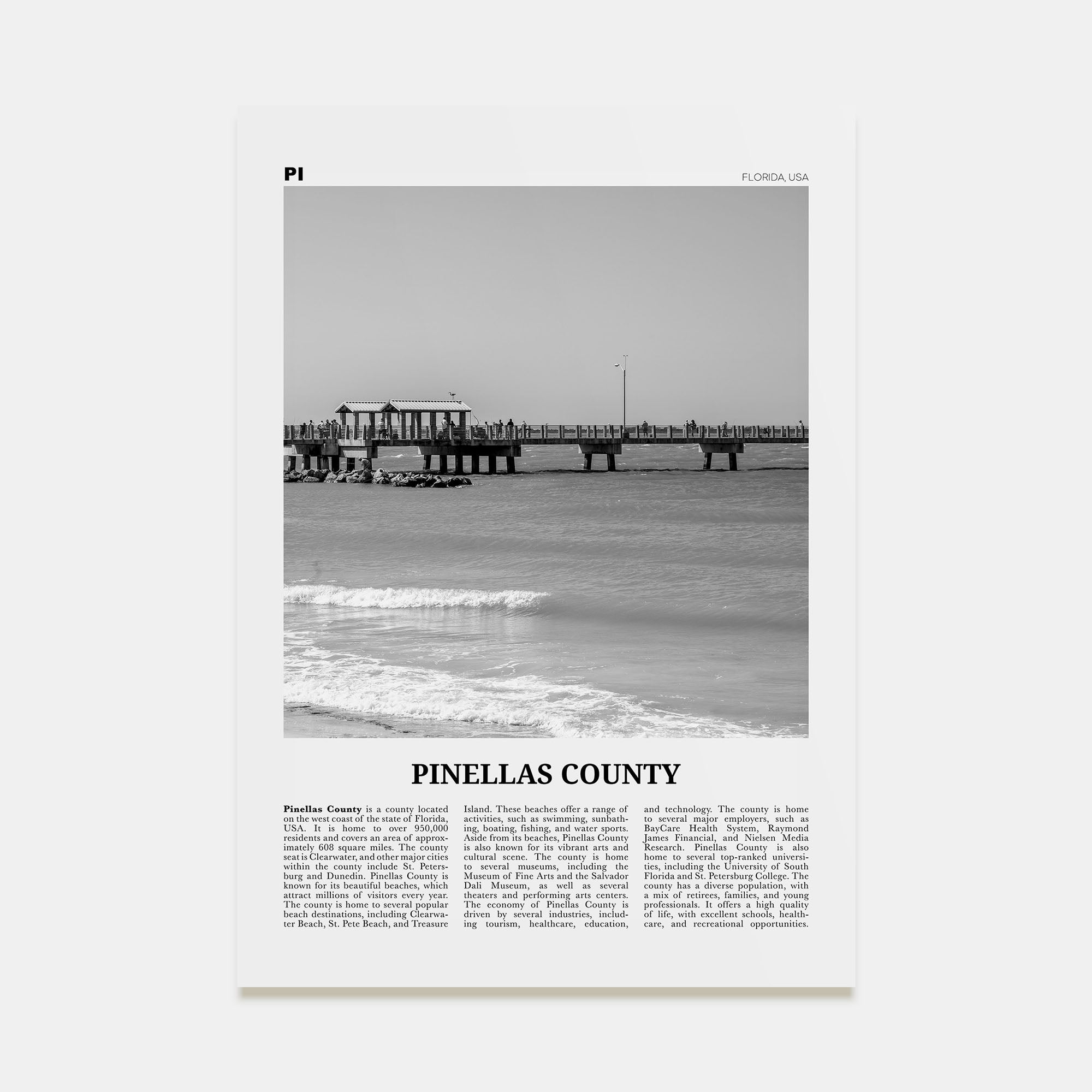 Pinellas County Travel B&W Poster